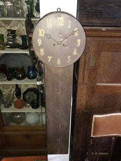 Arts & Crafts Copper Station Clock of Elongated Form with Brass Roman Numerals