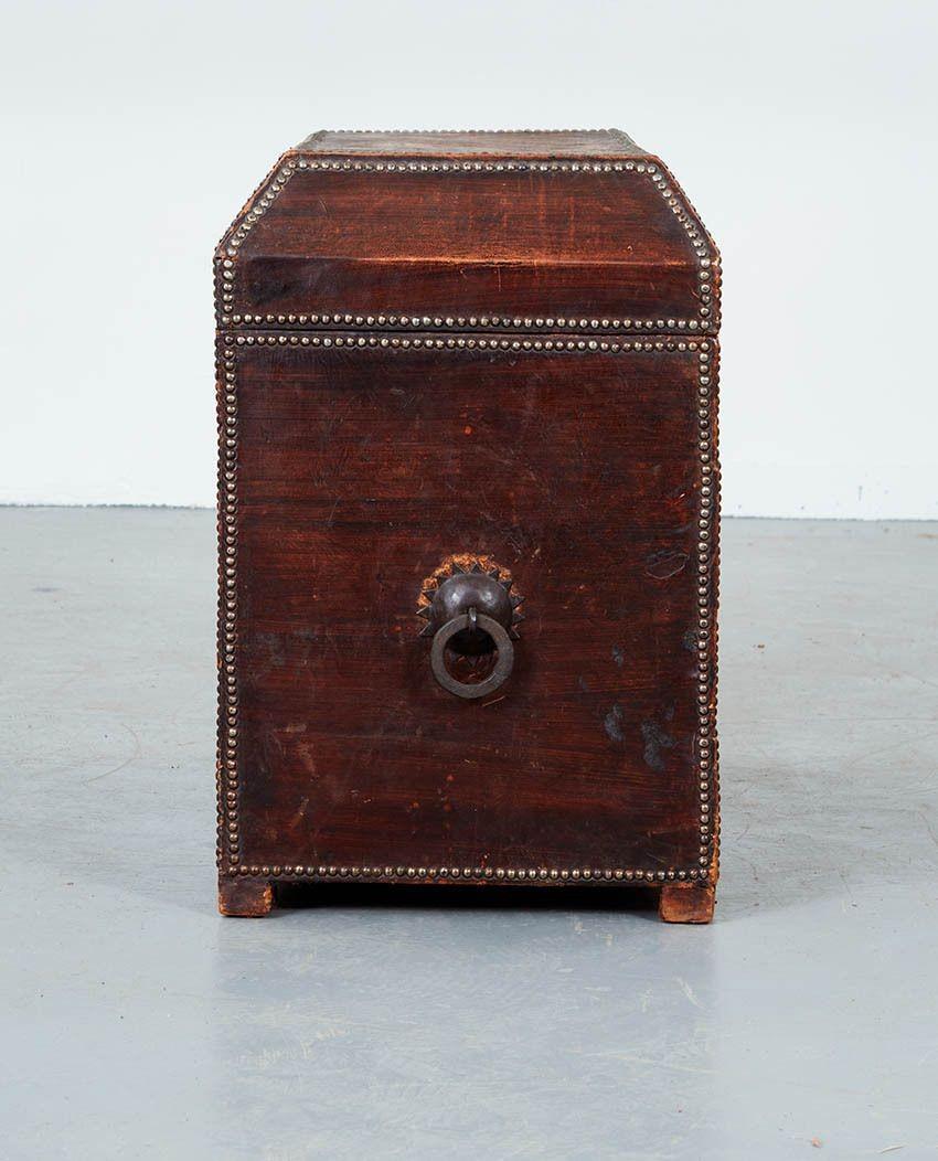 19th Century Arts & Crafts Copper Studded Leather Trunk For Sale