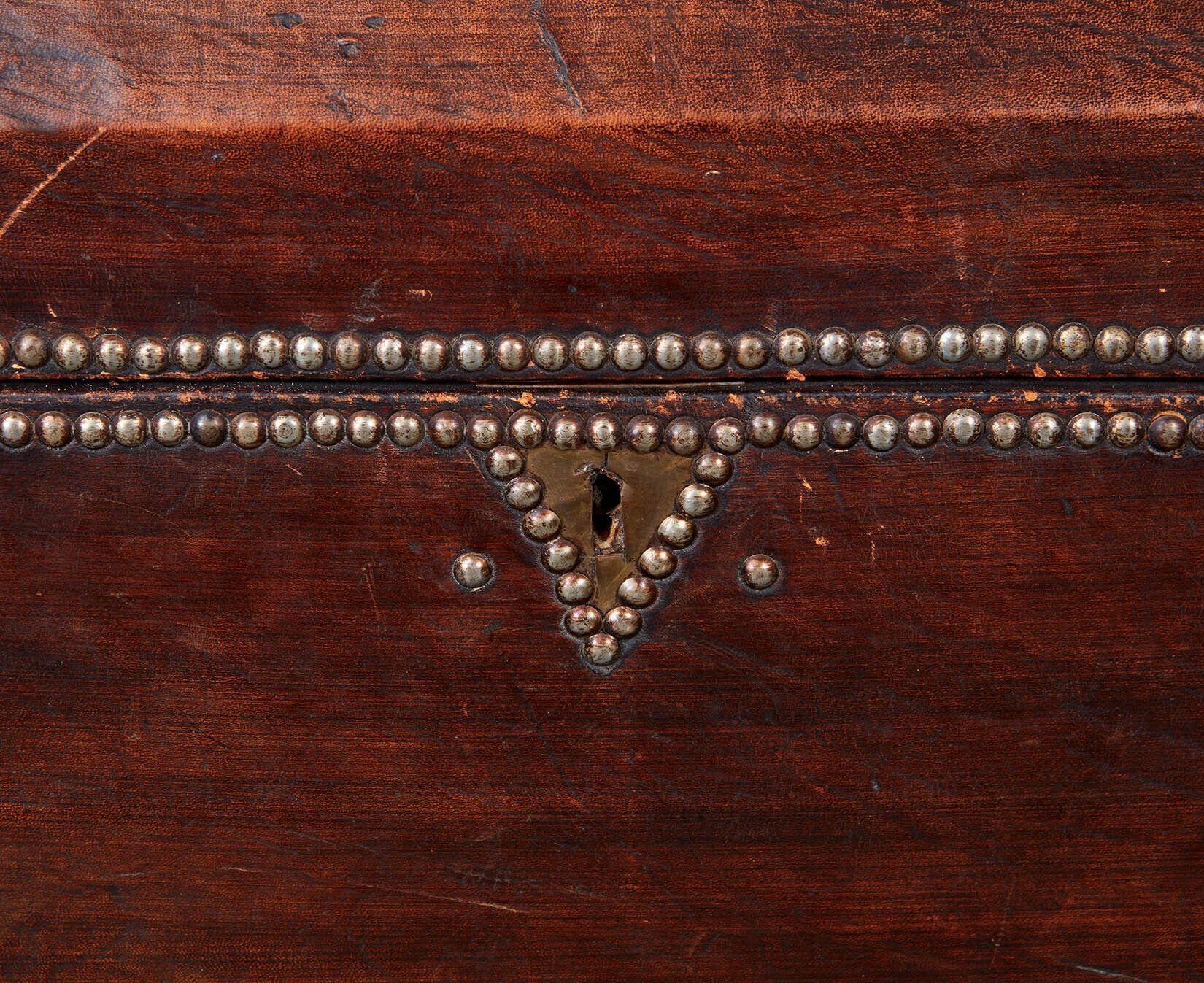 Arts & Crafts Copper Studded Leather Trunk For Sale 2