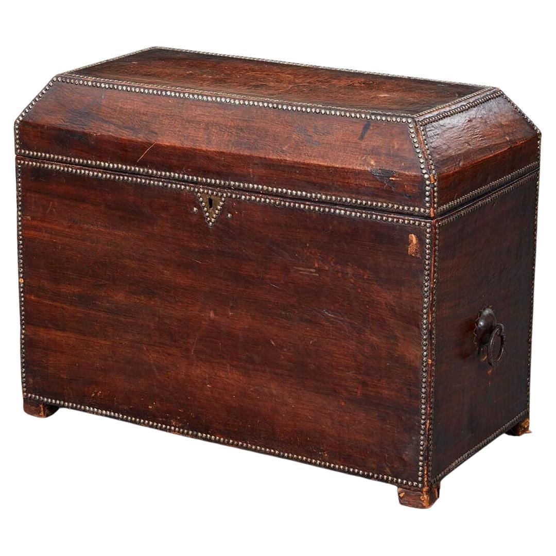 Arts & Crafts Copper Studded Leather Trunk For Sale