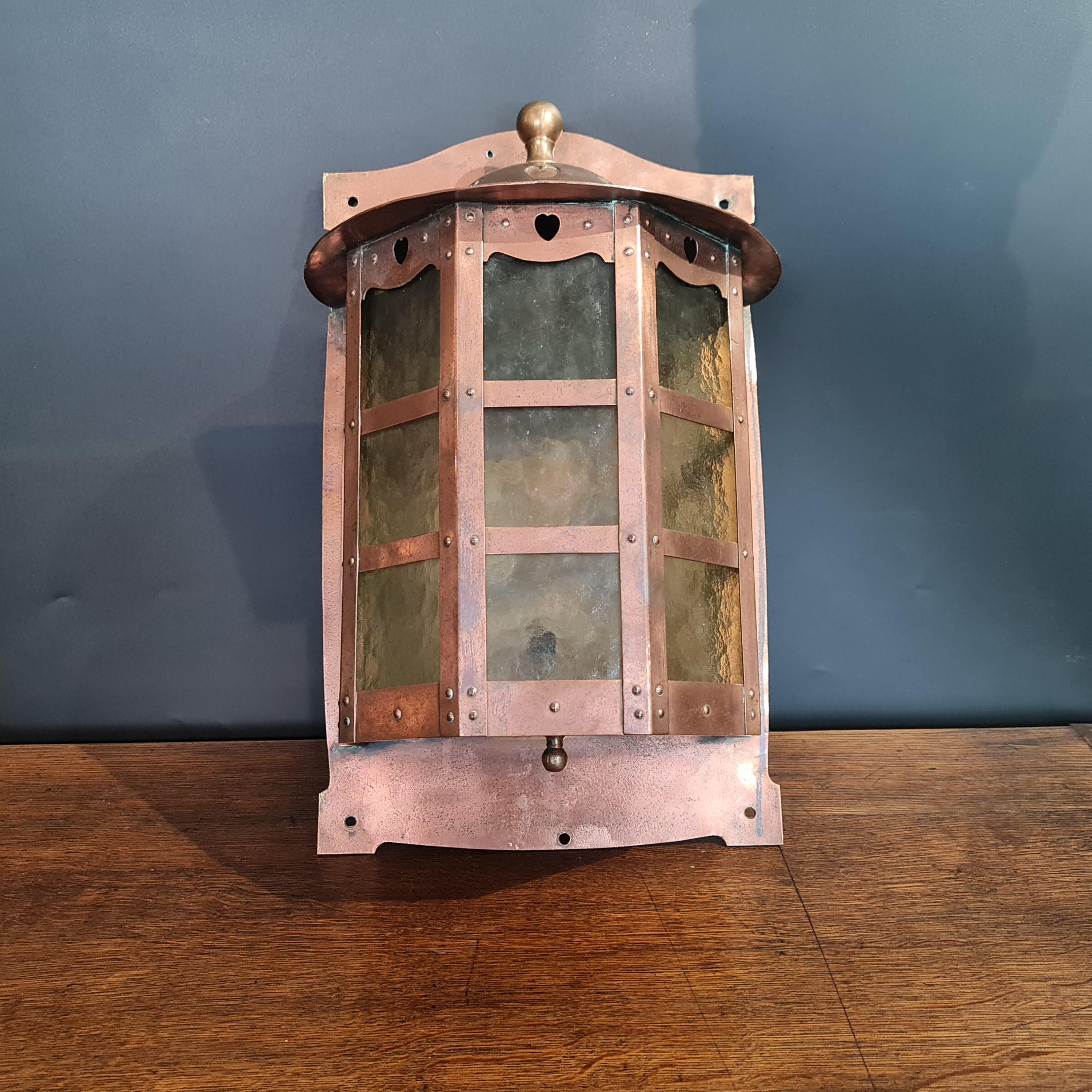 British Arts & Crafts Copper Wall Light Lantern by Birmingham Guild of Handicrafts For Sale