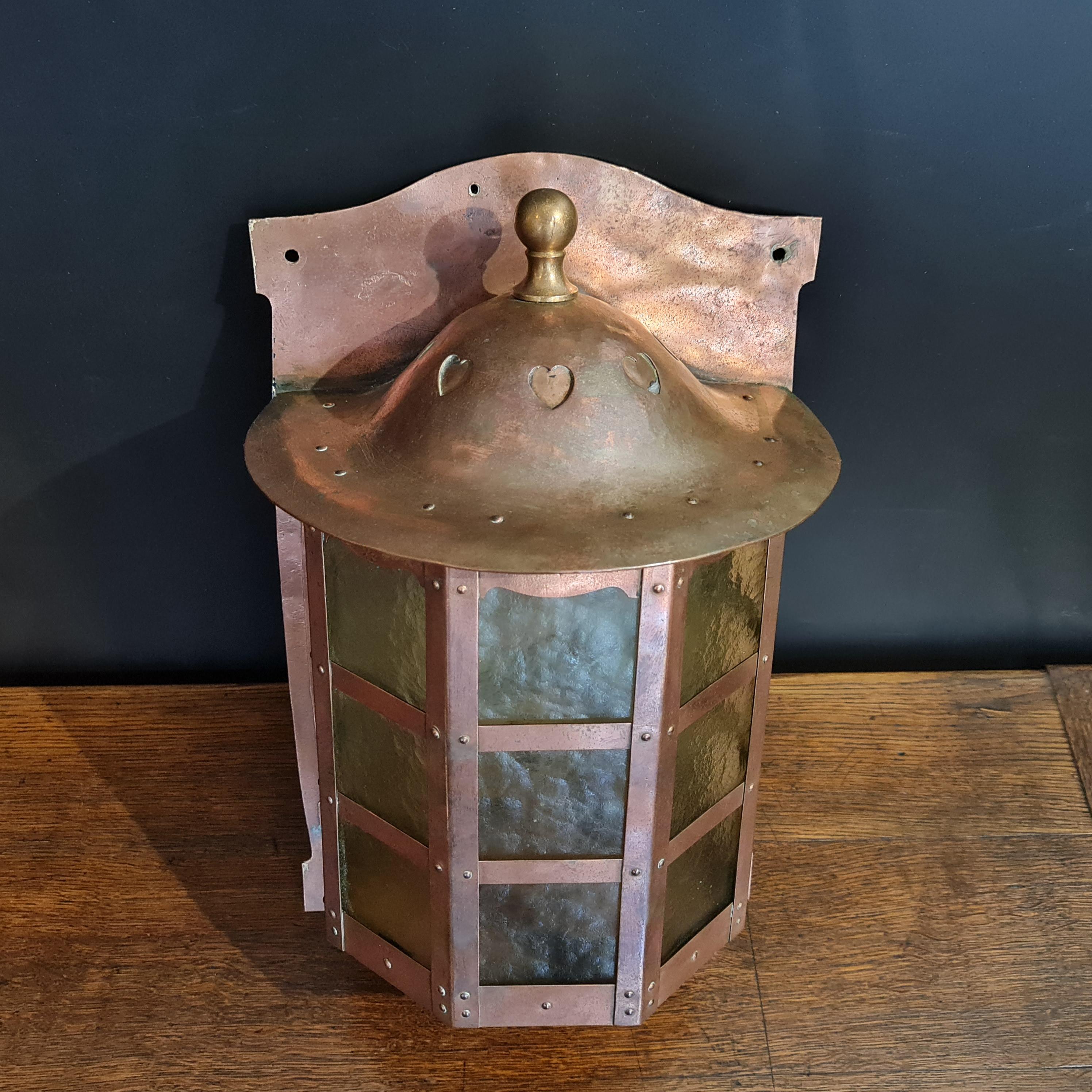 Arts & Crafts Copper Wall Light Lantern by Birmingham Guild of Handicrafts In Good Condition For Sale In Tunbridge Wells, GB