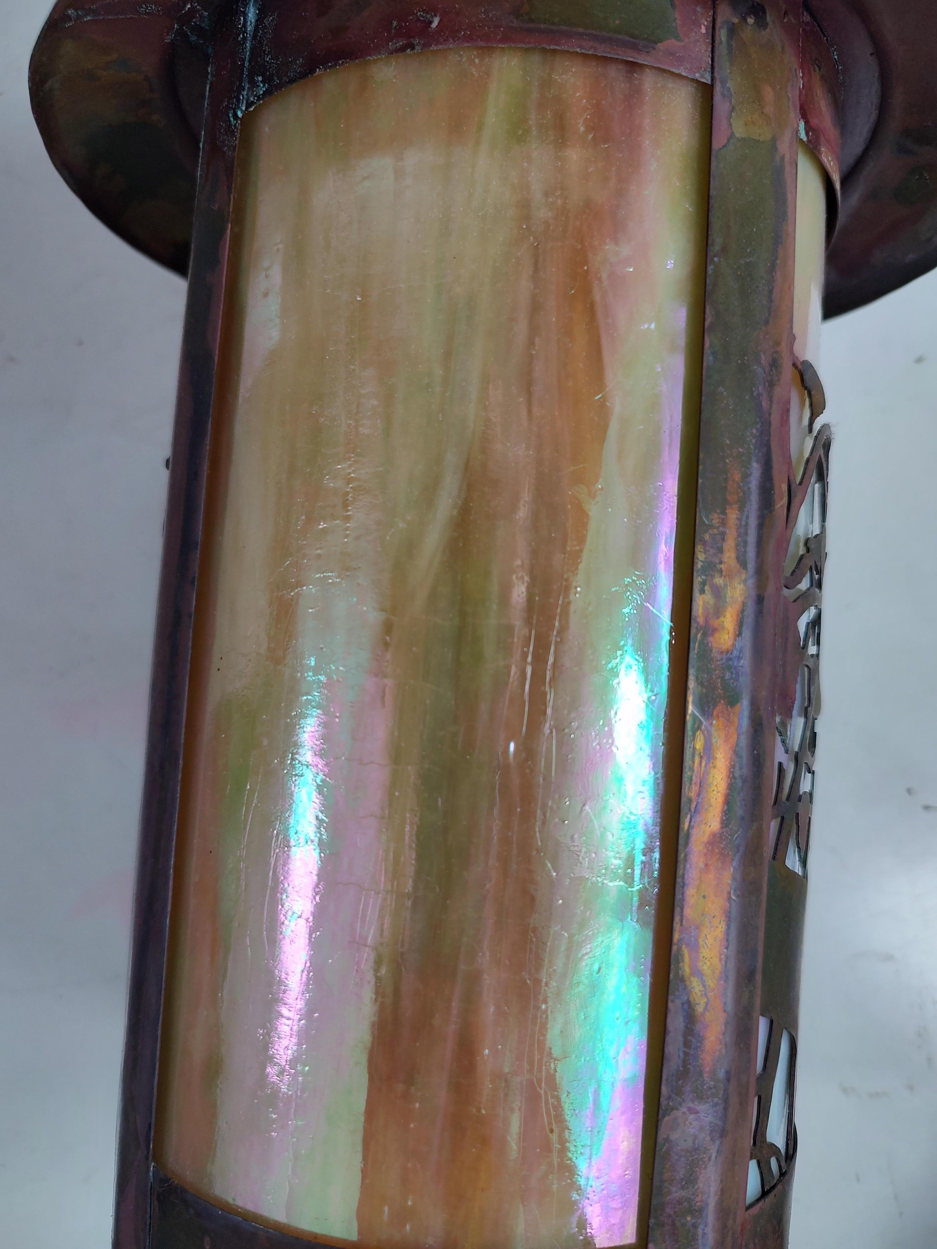 Arts & Crafts Copper with Slag Glass Shades Pendant Lighting 4 Available  For Sale 1