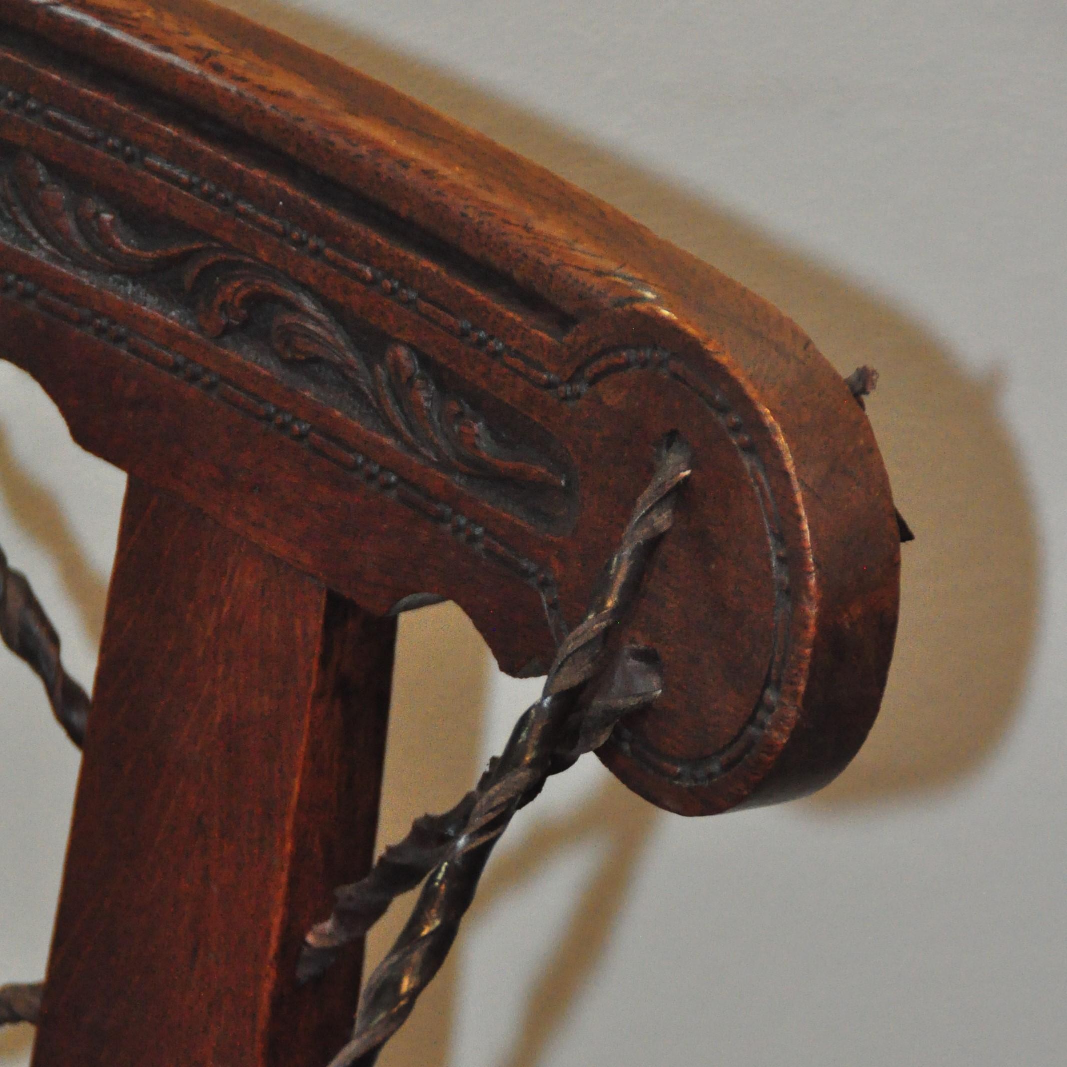 19th Century Arts & Crafts Corner Chair with Leather Turned Straps
