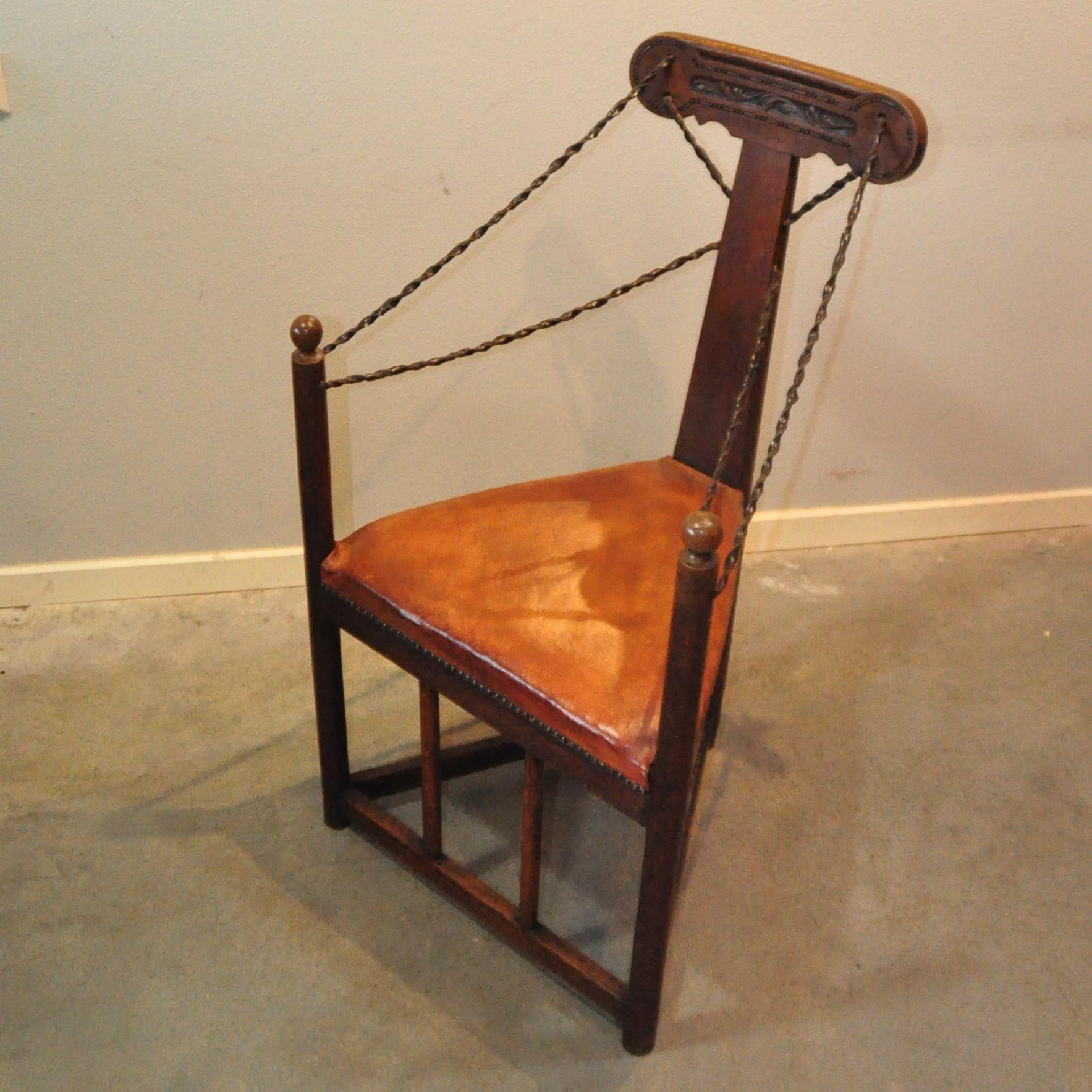Arts & Crafts Corner Chair with Leather Turned Straps 1