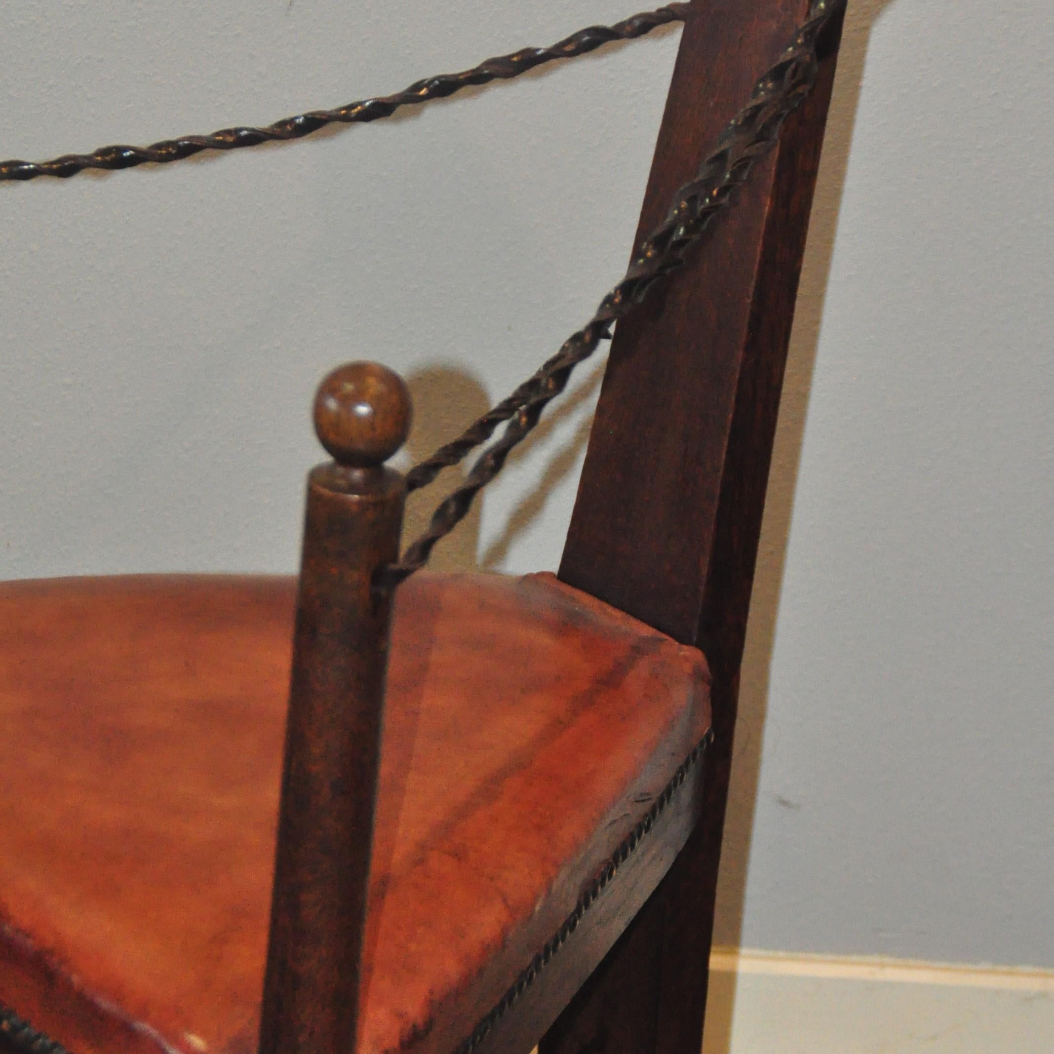 Arts & Crafts Corner Chair with Leather Turned Straps 2