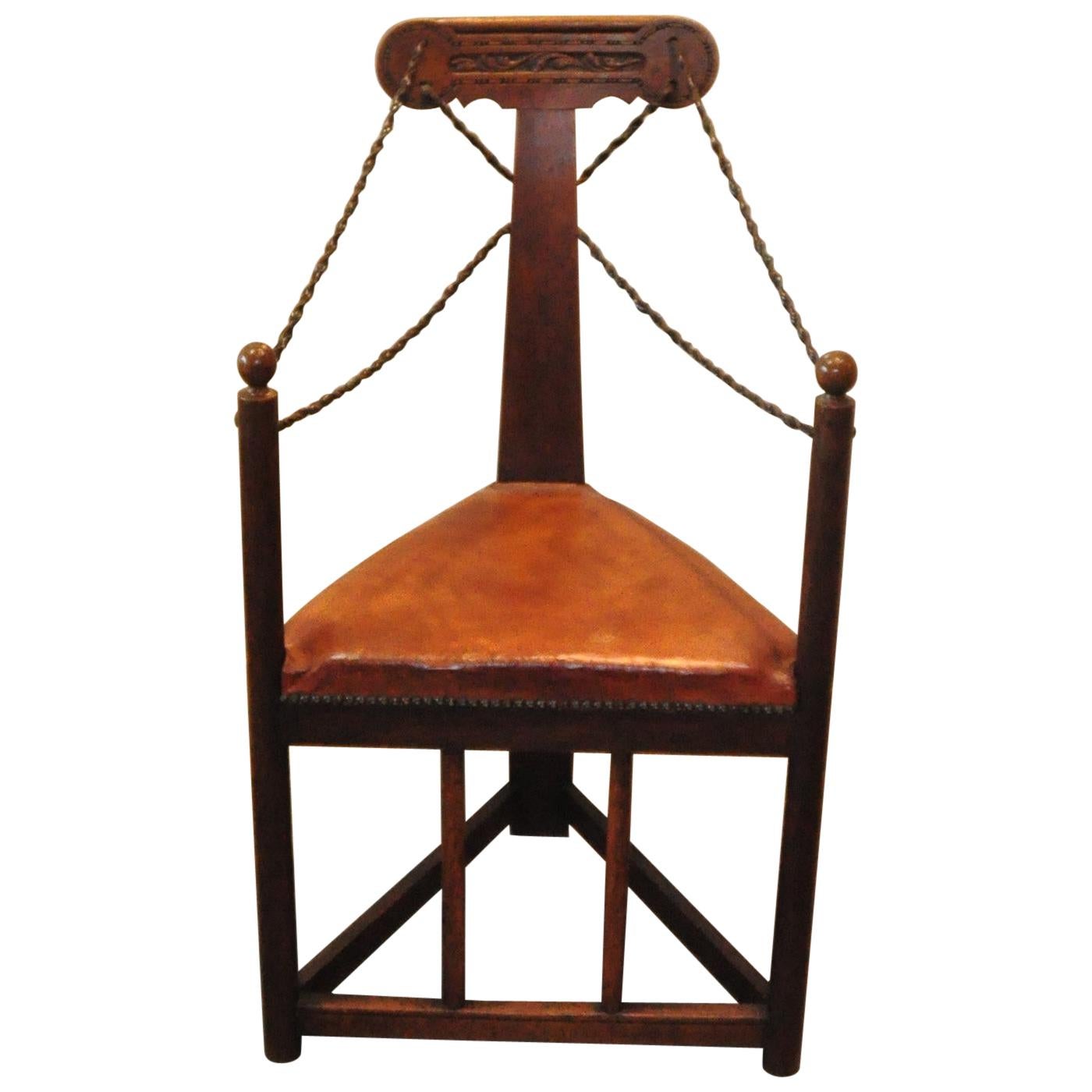Arts & Crafts Corner Chair with Leather Turned Straps