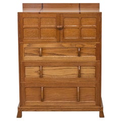 Arts & Crafts Cotswold School Oak Linen Cupboard / Chest Of Drawers