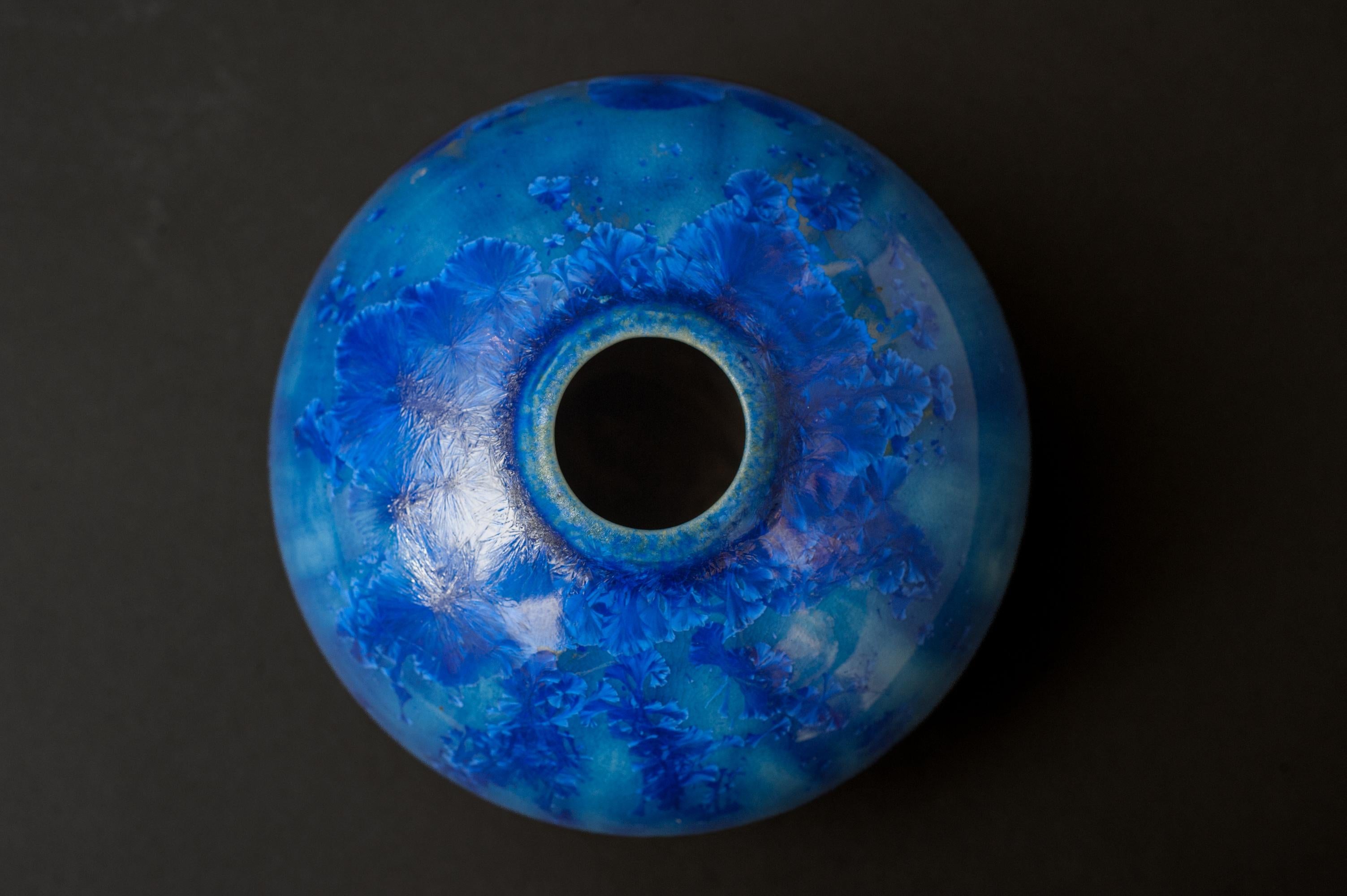 Arts and Crafts Crystalline Kerulean-Vase aus Kristall von Adelaide Alsop Robineau im Zustand „Hervorragend“ im Angebot in Chicago, US