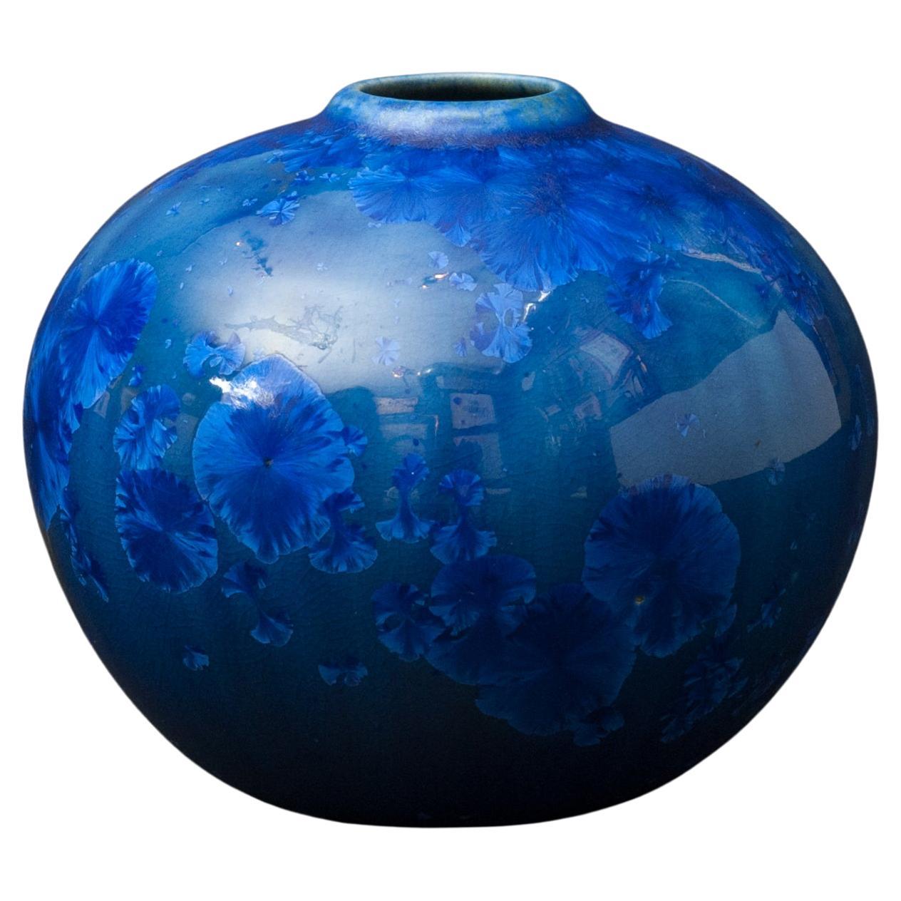 Arts and Crafts Crystalline Kerulean-Vase aus Kristall von Adelaide Alsop Robineau im Angebot