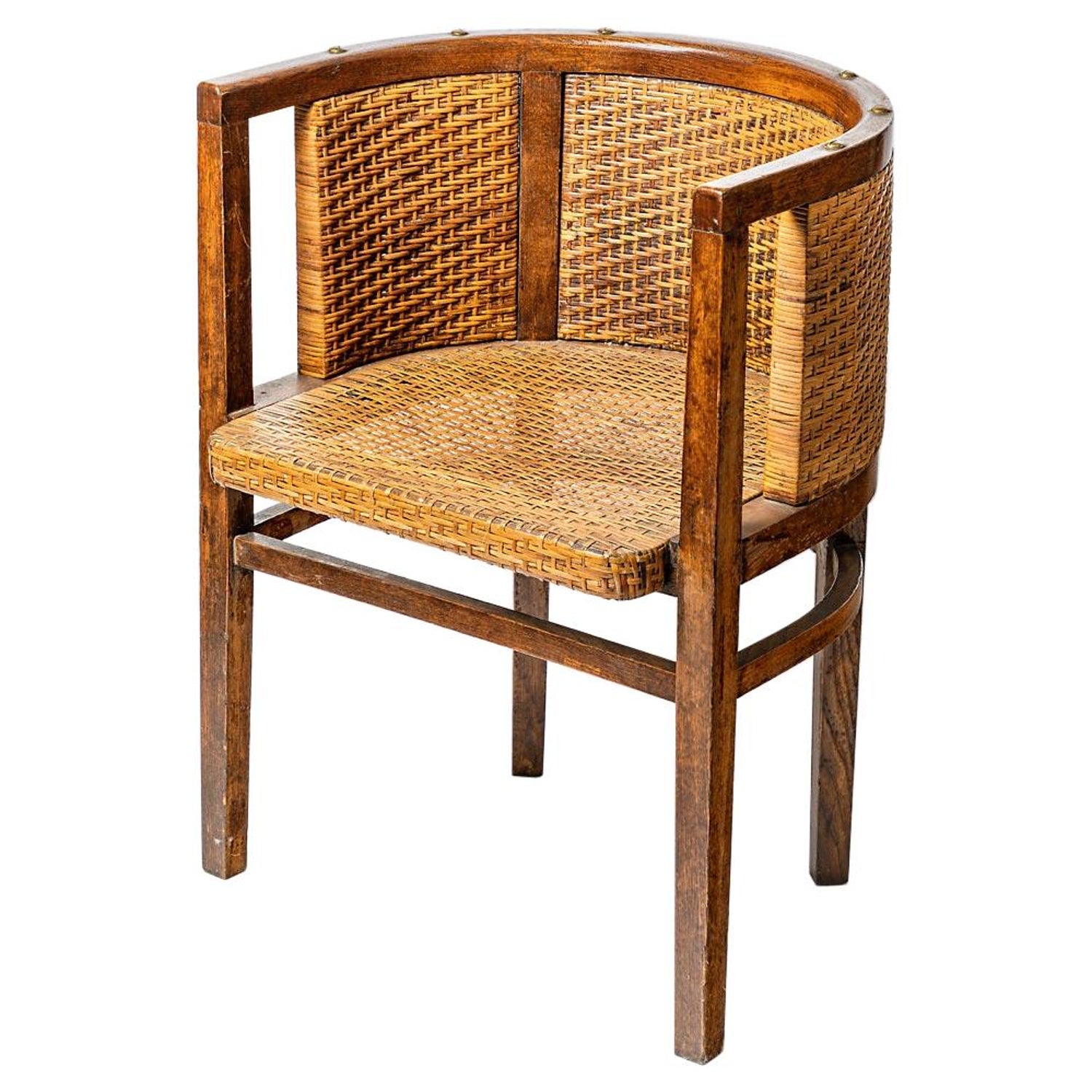 Arts and Crafts Design Chair by Wilhelm Schmidt 1901 Oak, Caning, Brass at  1stDibs