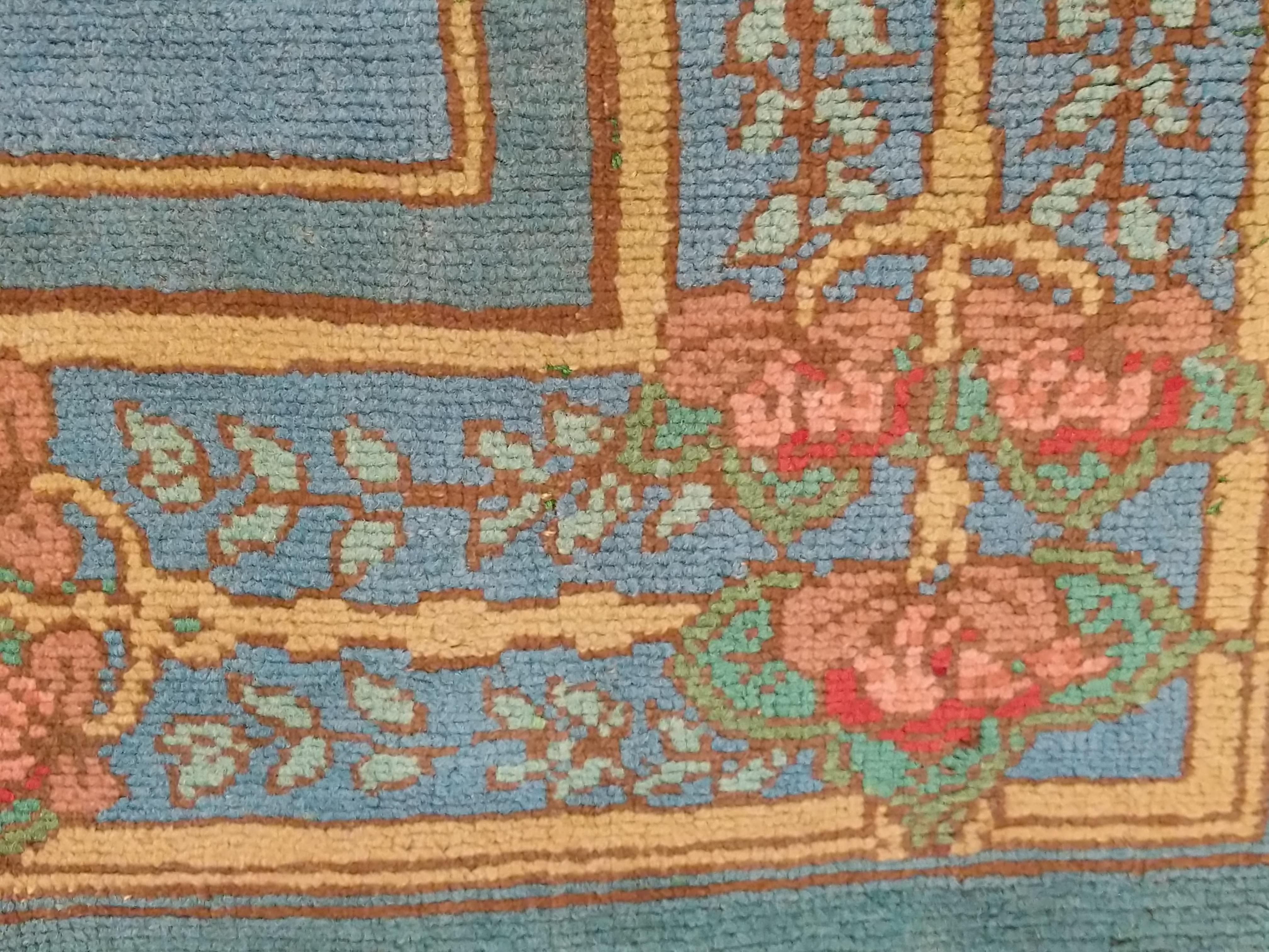 Arts & Crafts Donegal Light Blue Wool Rug Attributed to Gavin Morton, circa 1910 For Sale 2