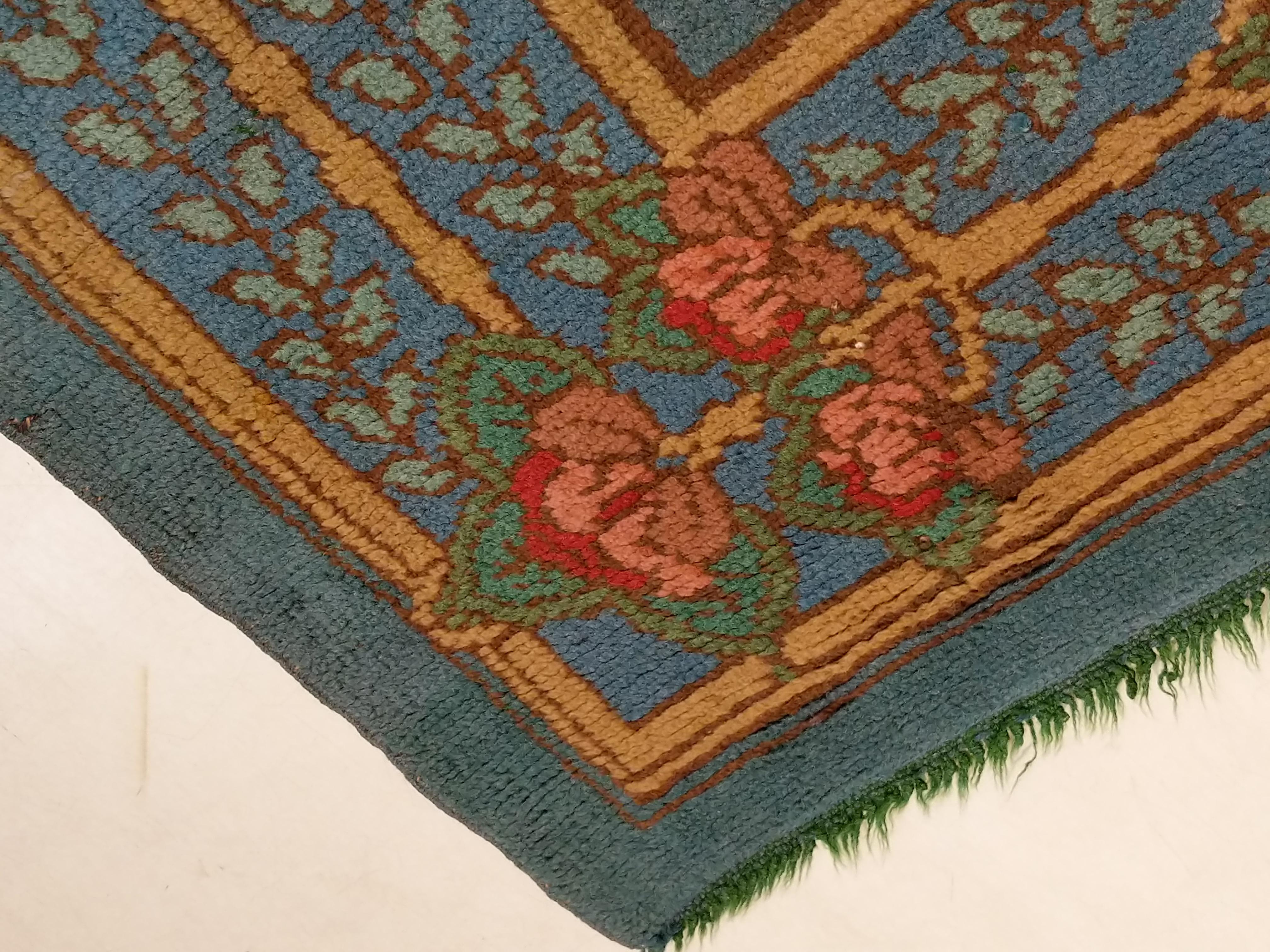 Arts & Crafts Donegal Light Blue Wool Rug Attributed to Gavin Morton, circa 1910 For Sale 3