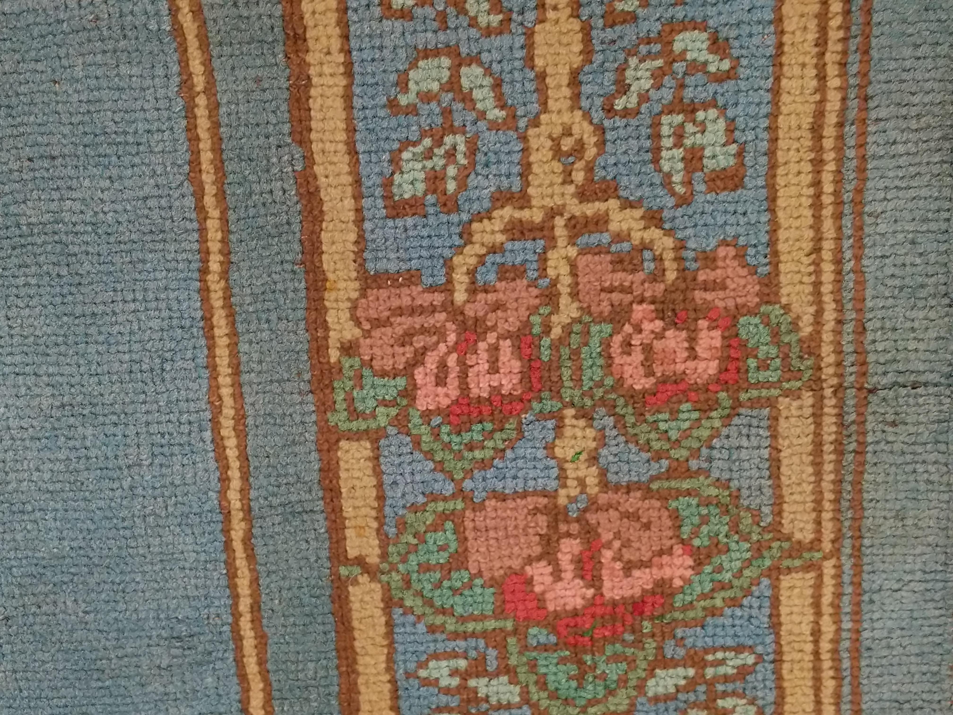 Arts & Crafts Donegal Light Blue Wool Rug Attributed to Gavin Morton, circa 1910 For Sale 1