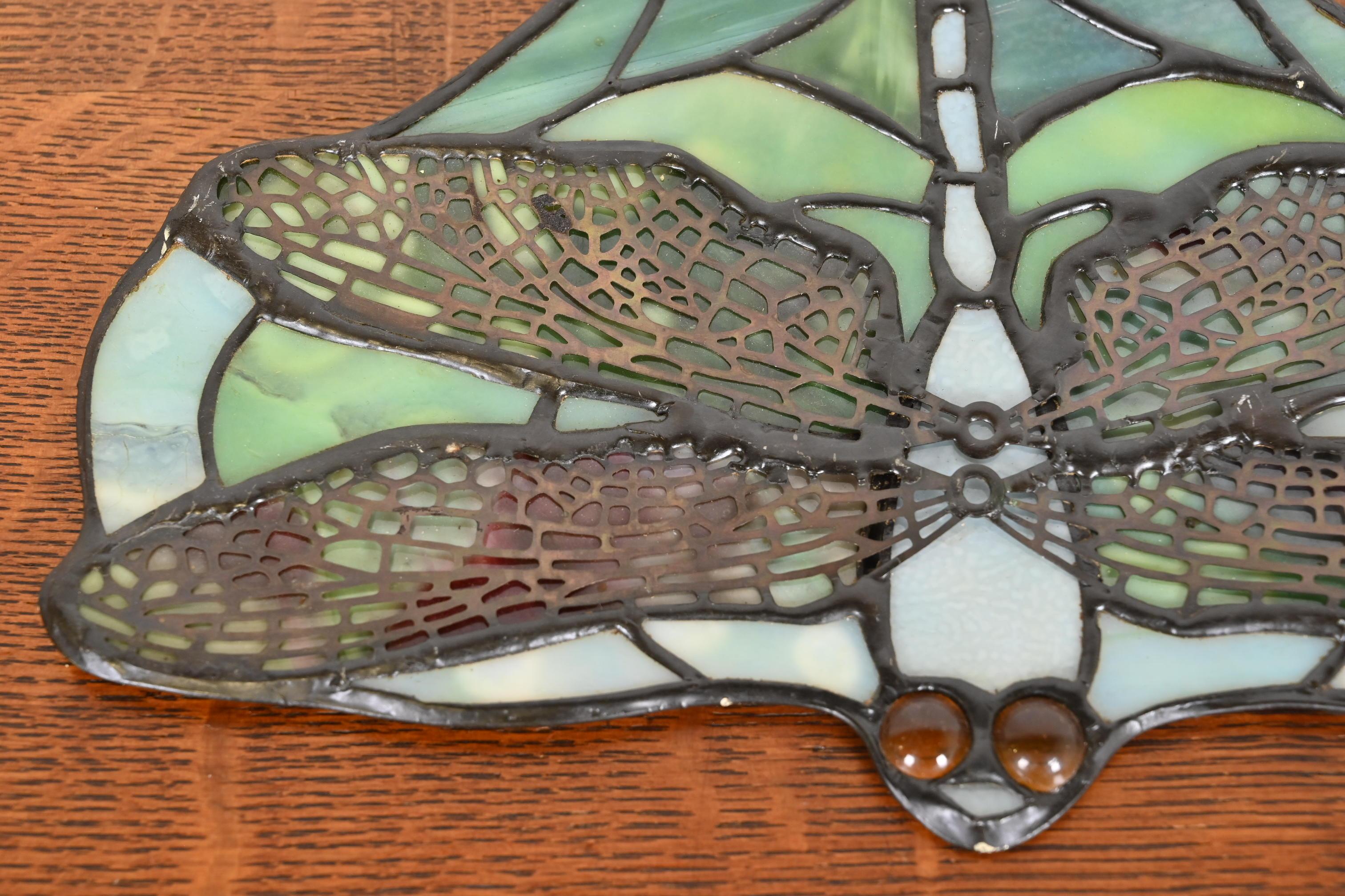 Arts & Crafts Dragonfly Stained Glass Lamp Screen Pendant After Tiffany Studios 5
