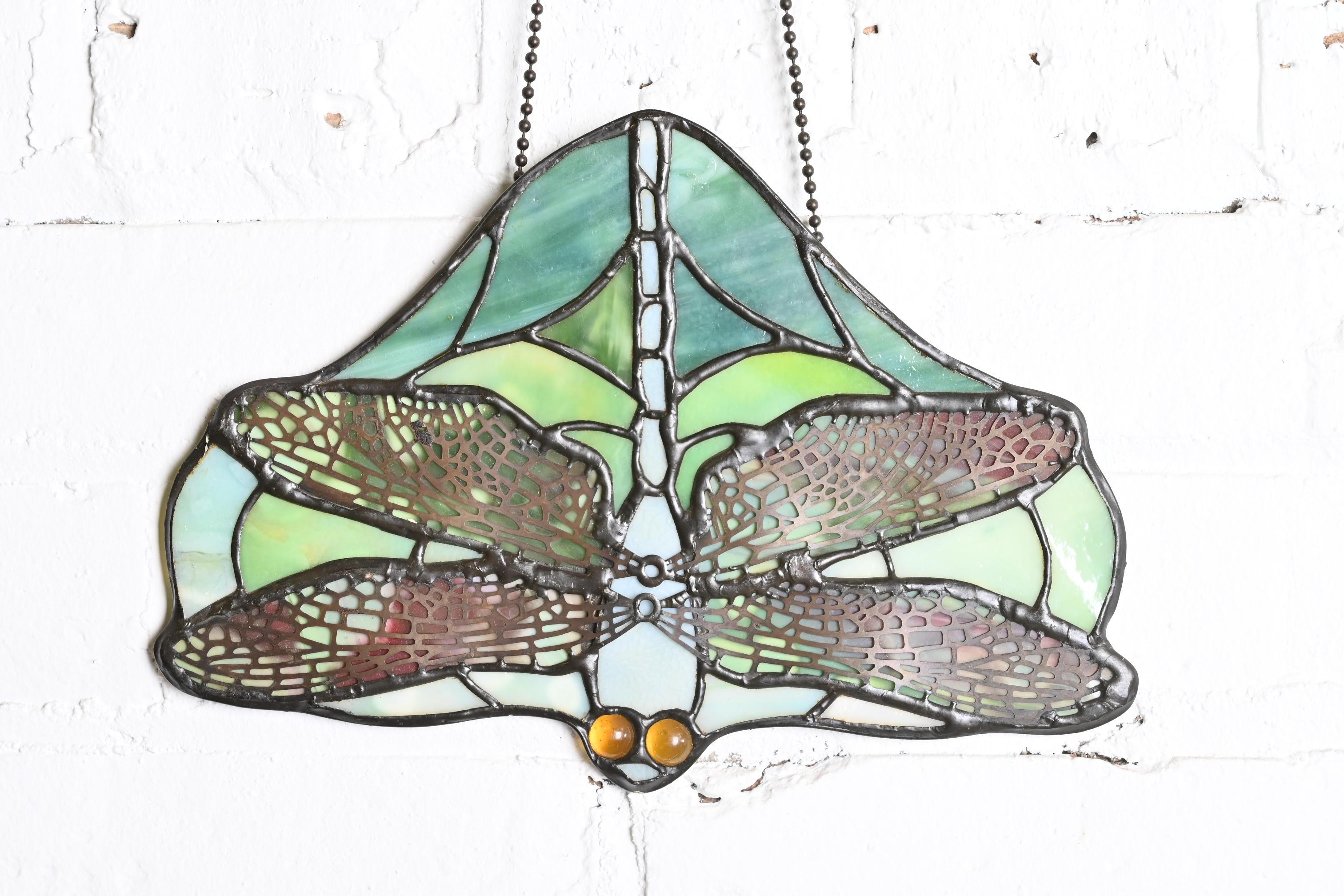 Arts and Crafts Arts & Crafts Dragonfly Stained Glass Lamp Screen Pendant After Tiffany Studios