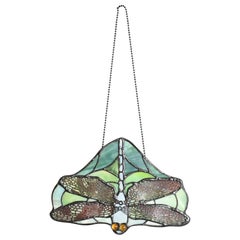 Arts & Crafts Dragonfly Stained Glass Lamp Screen Pendant After Tiffany Studios