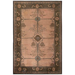 Arts & Crafts Dusty Pink, Blue & Taupe Wool Rug by Gavin Morton 'Size Adjusted'
