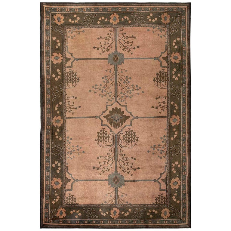 Arts & Crafts Dusty Pink, Blue & Taupe Wool Rug by Gavin Morton 'Size Adjusted' For Sale