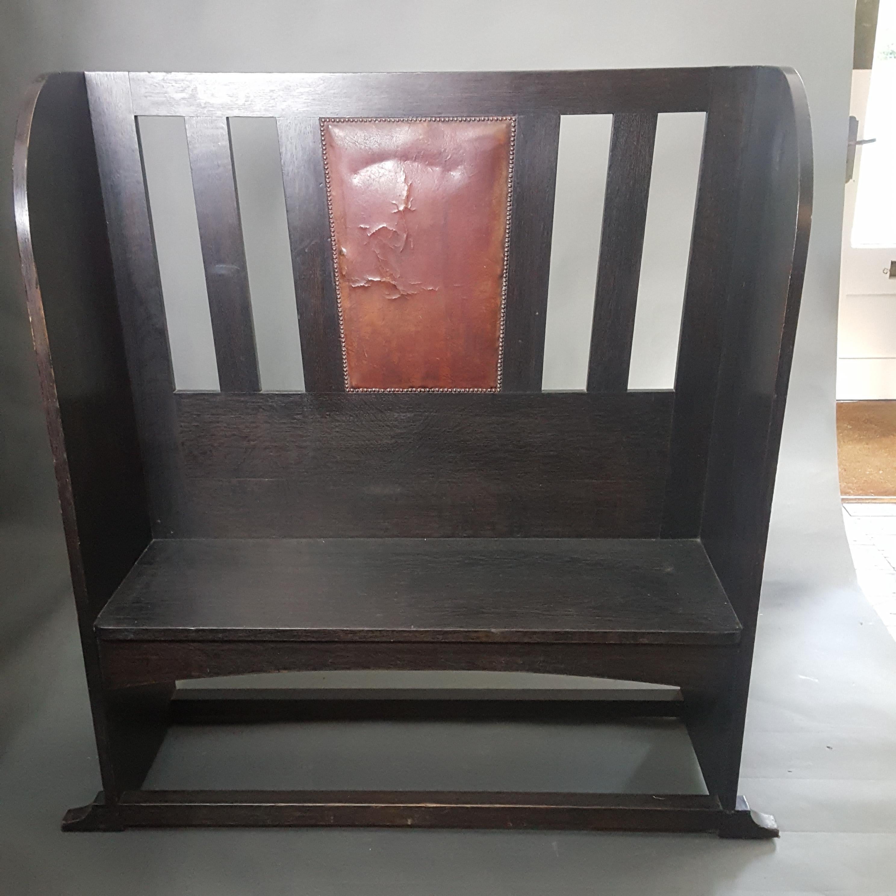 Arts and Crafts Arts & Crafts ebonised oak settle or bench For Sale