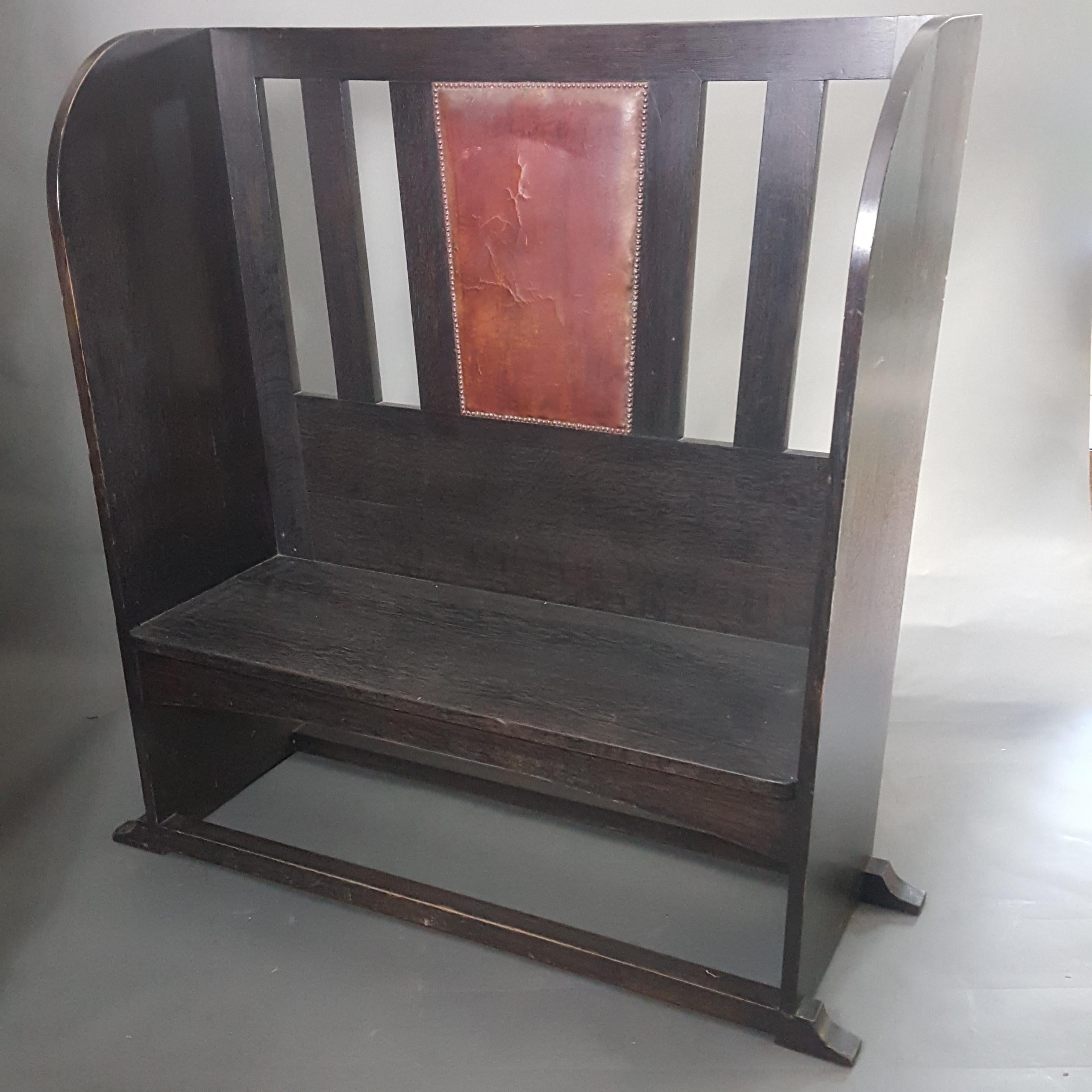 British Arts & Crafts ebonised oak settle or bench For Sale