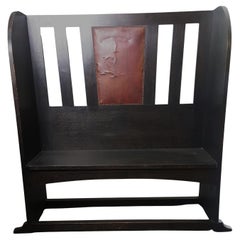 Antique Arts & Crafts ebonised oak settle or bench