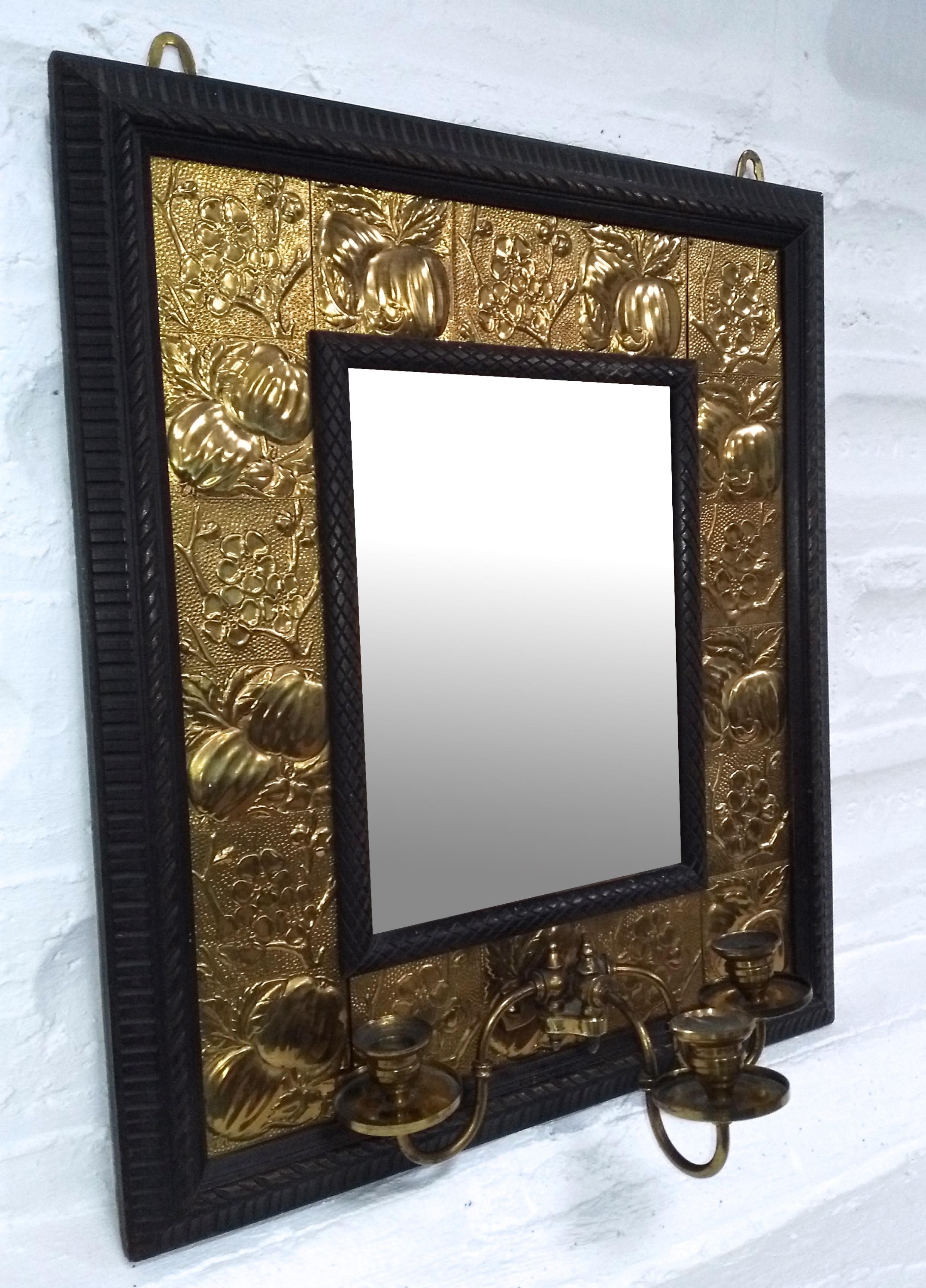 Aesthetic Movement Arts & Crafts Ebonized Mahogany & Brass Mirror, Attributed to Shapland & Petter