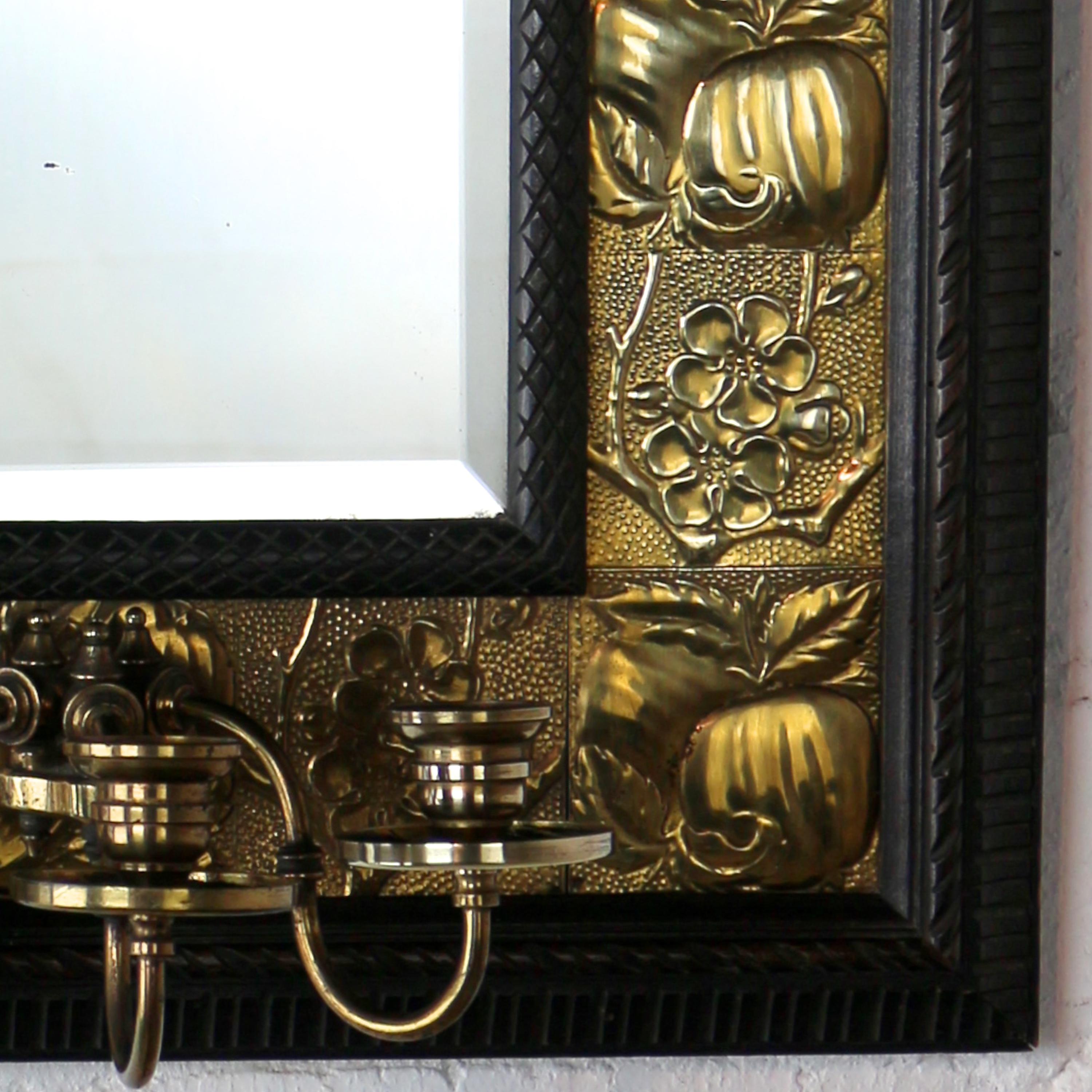 Arts & Crafts Ebonized Mahogany & Brass Mirror, Attributed to Shapland & Petter In Good Condition In Glasgow, GB
