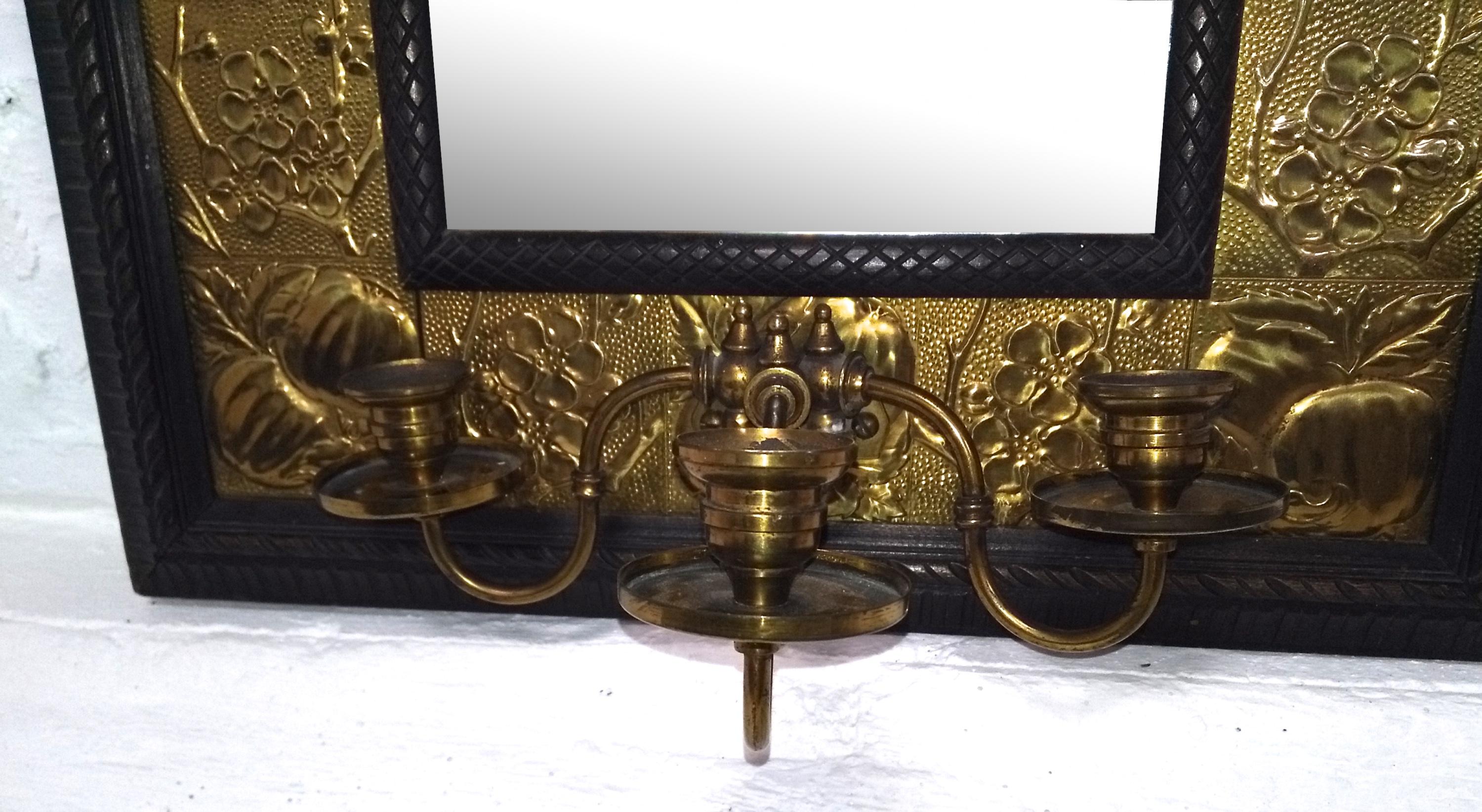 19th Century Arts & Crafts Ebonized Mahogany & Brass Mirror, Attributed to Shapland & Petter
