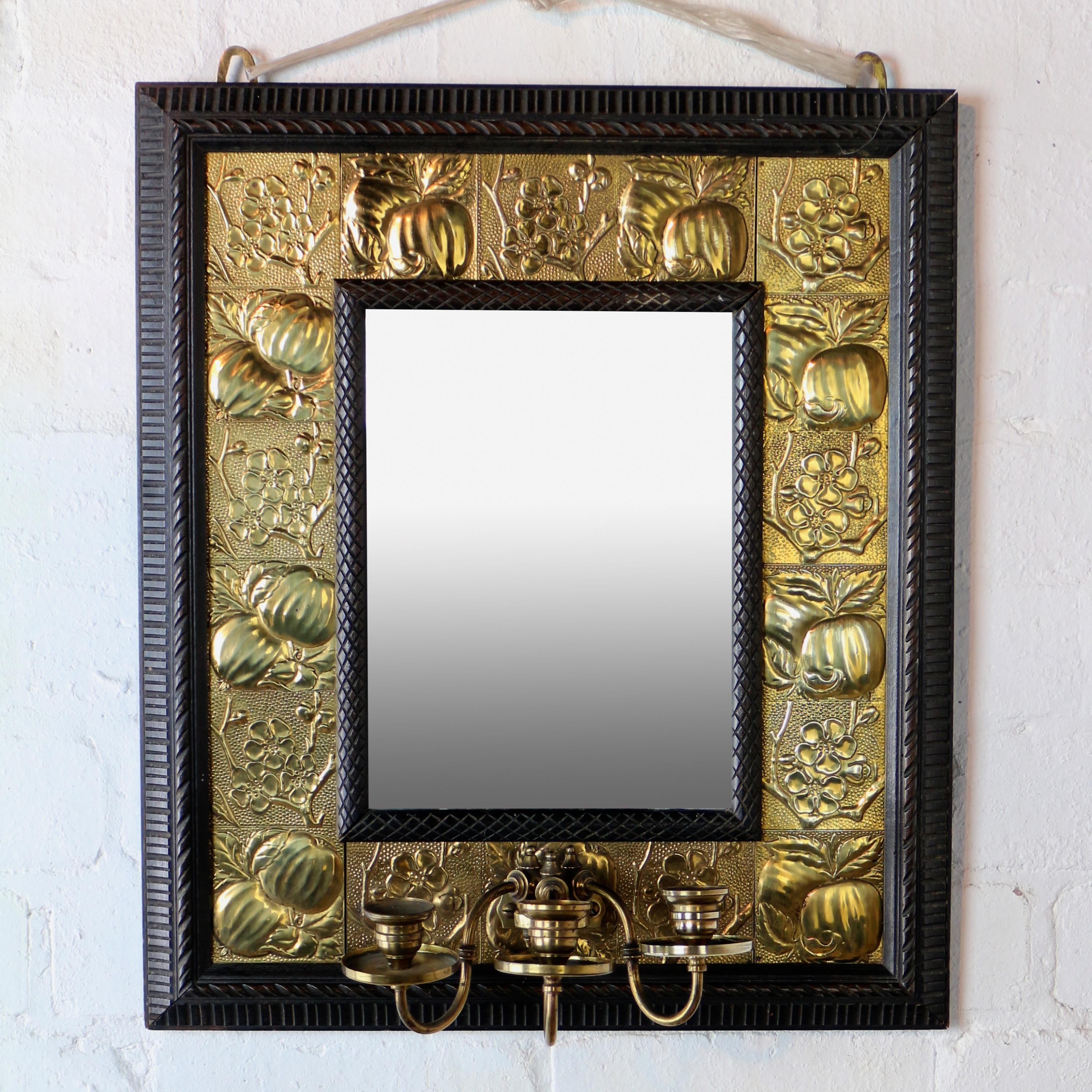 Arts & Crafts Ebonized Mahogany & Brass Mirror, Attributed to Shapland & Petter 1