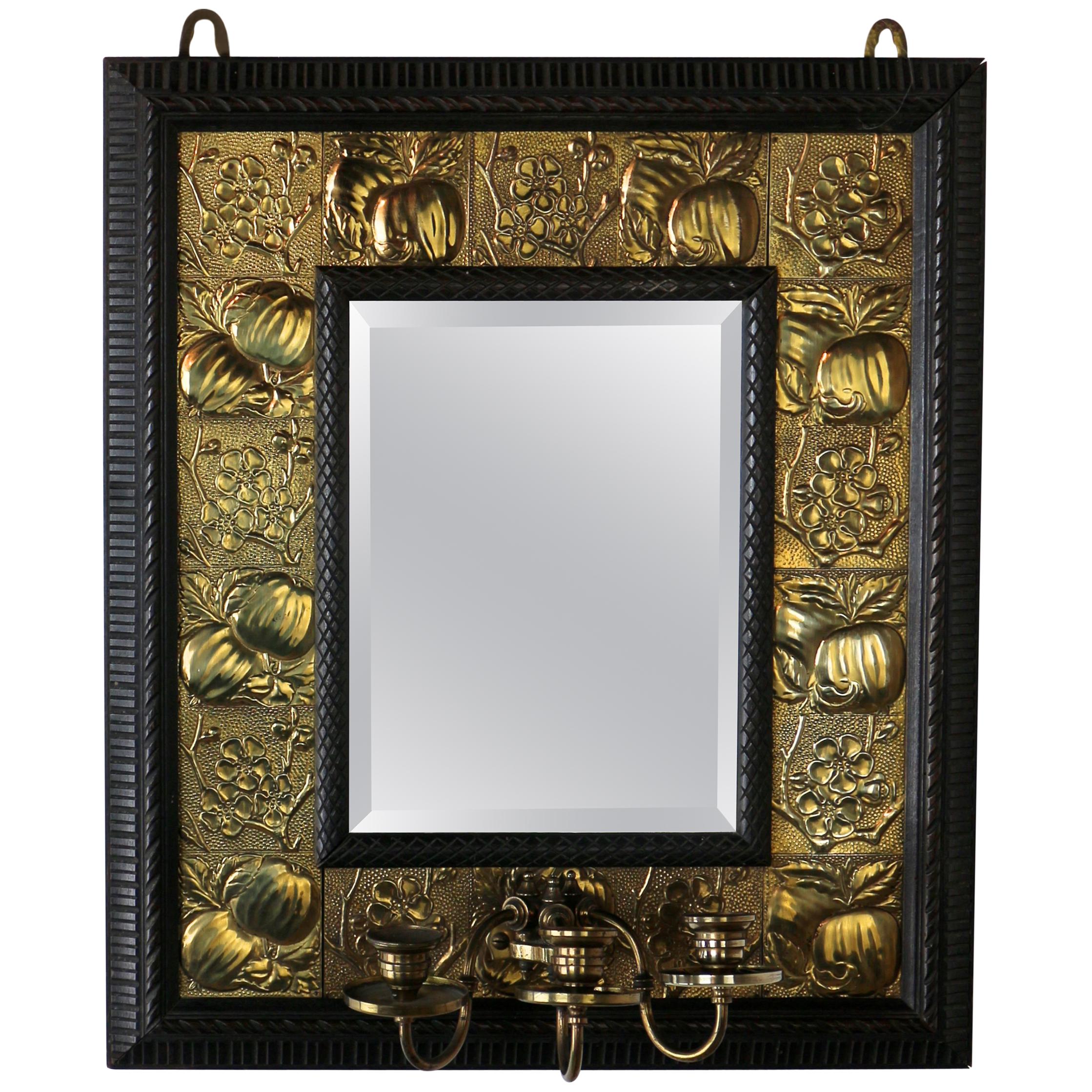 Arts & Crafts Ebonized Mahogany & Brass Mirror, Attributed to Shapland & Petter