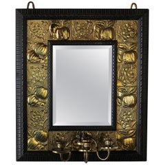 Antique Arts & Crafts Ebonized Mahogany & Brass Mirror, Attributed to Shapland & Petter