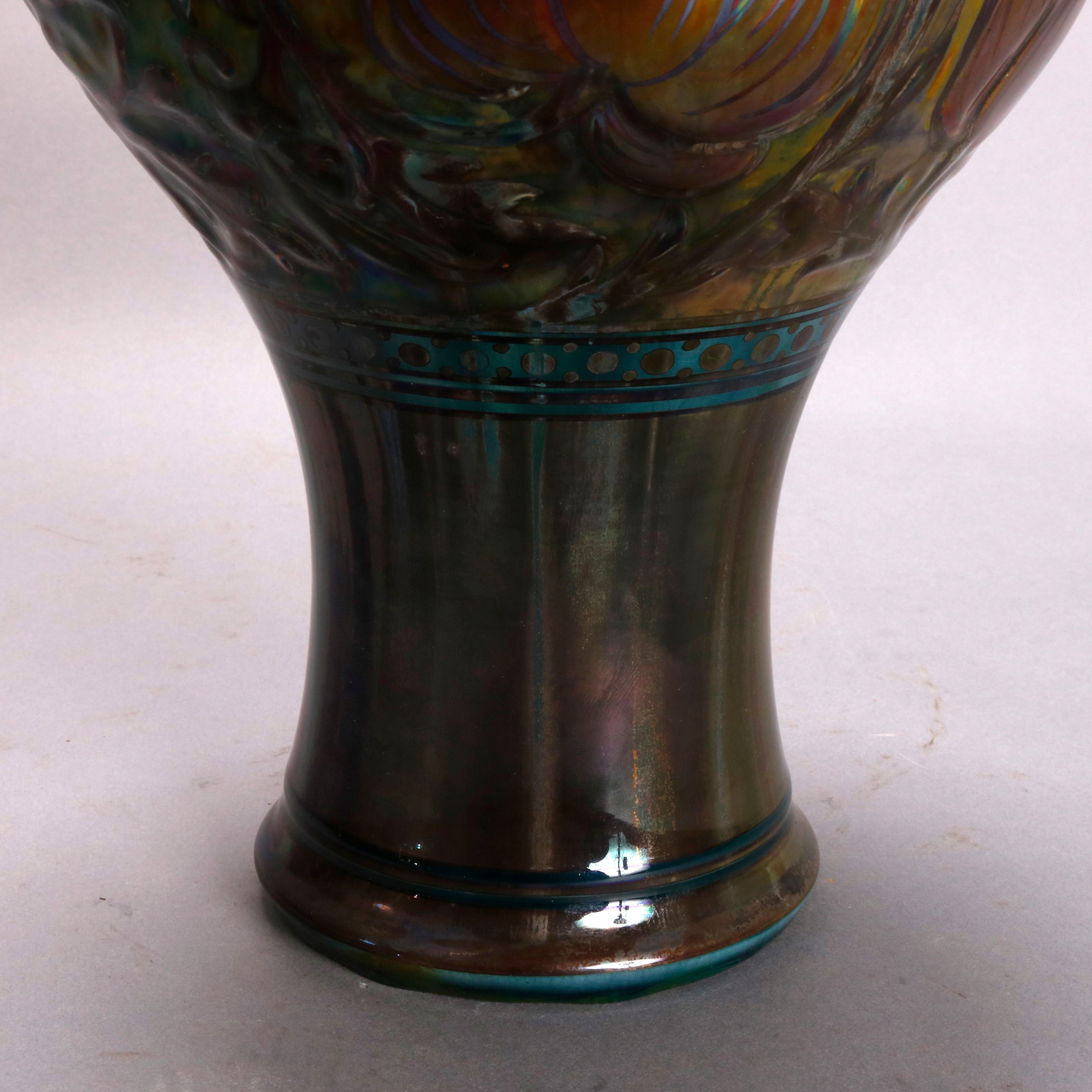Arts & Crafts English Pilkington Art Pottery Green Embossed Vase, 20th Century 5