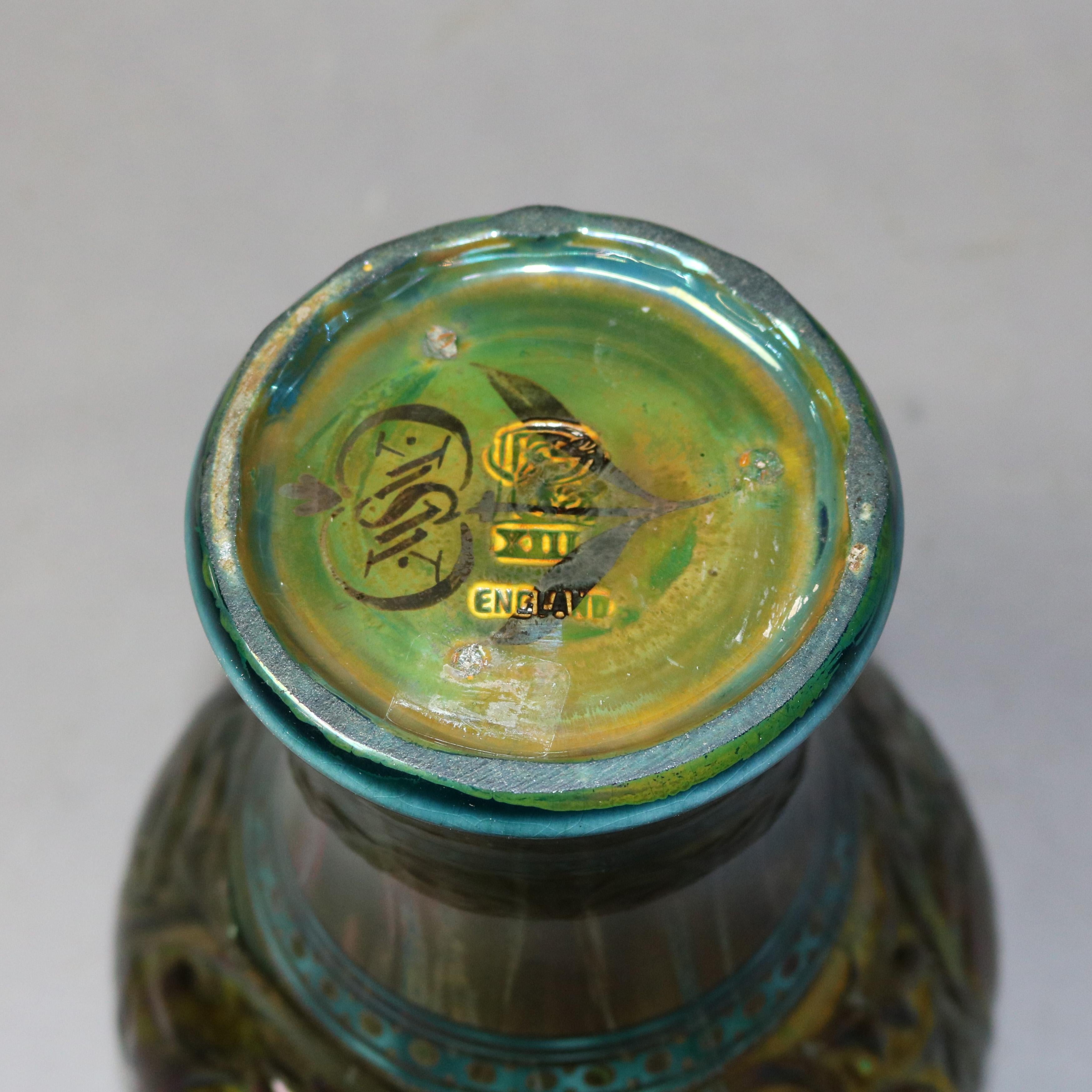 Arts & Crafts English Pilkington Art Pottery Green Embossed Vase, 20th Century In Good Condition In Big Flats, NY