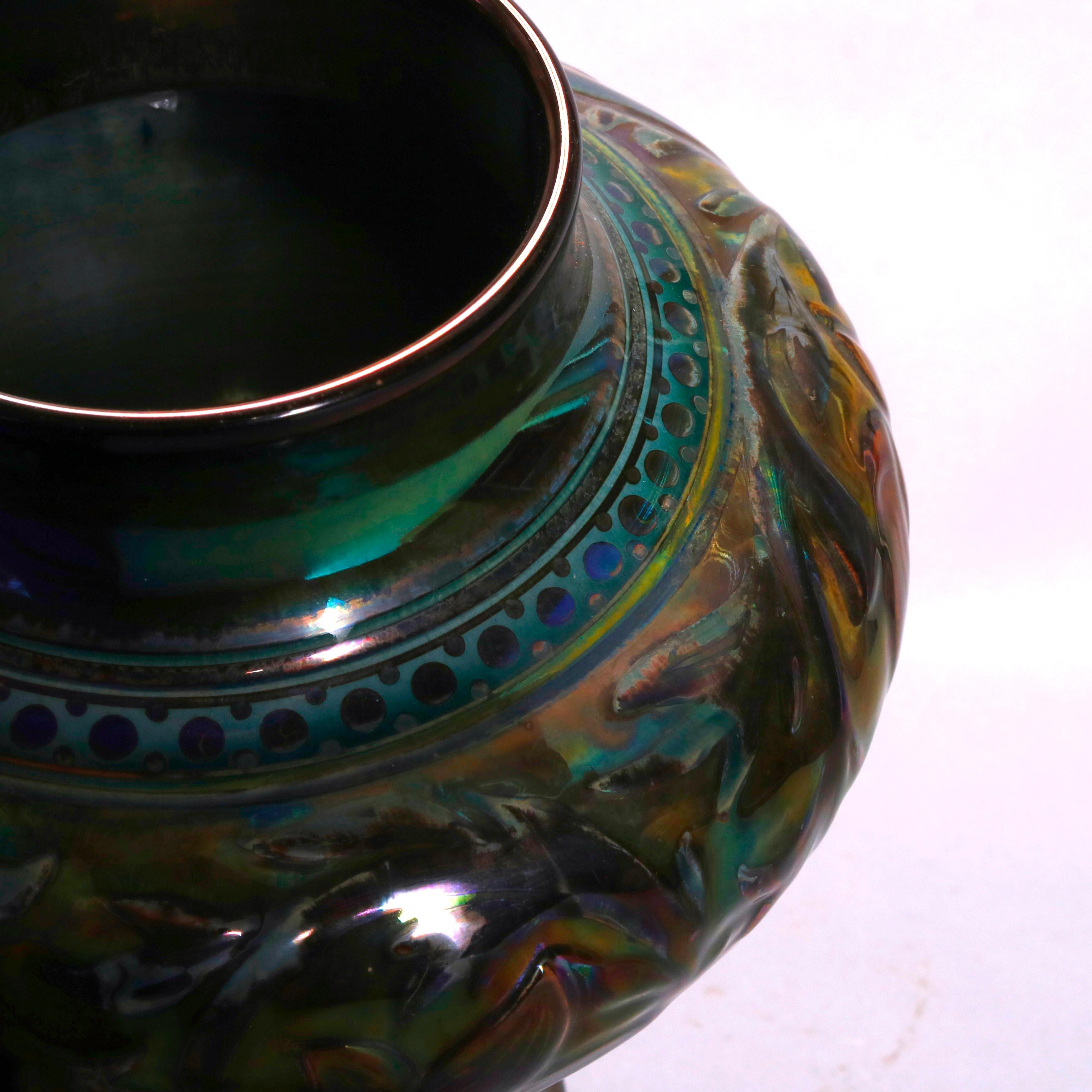 Ceramic Arts & Crafts English Pilkington Art Pottery Green Embossed Vase, 20th Century