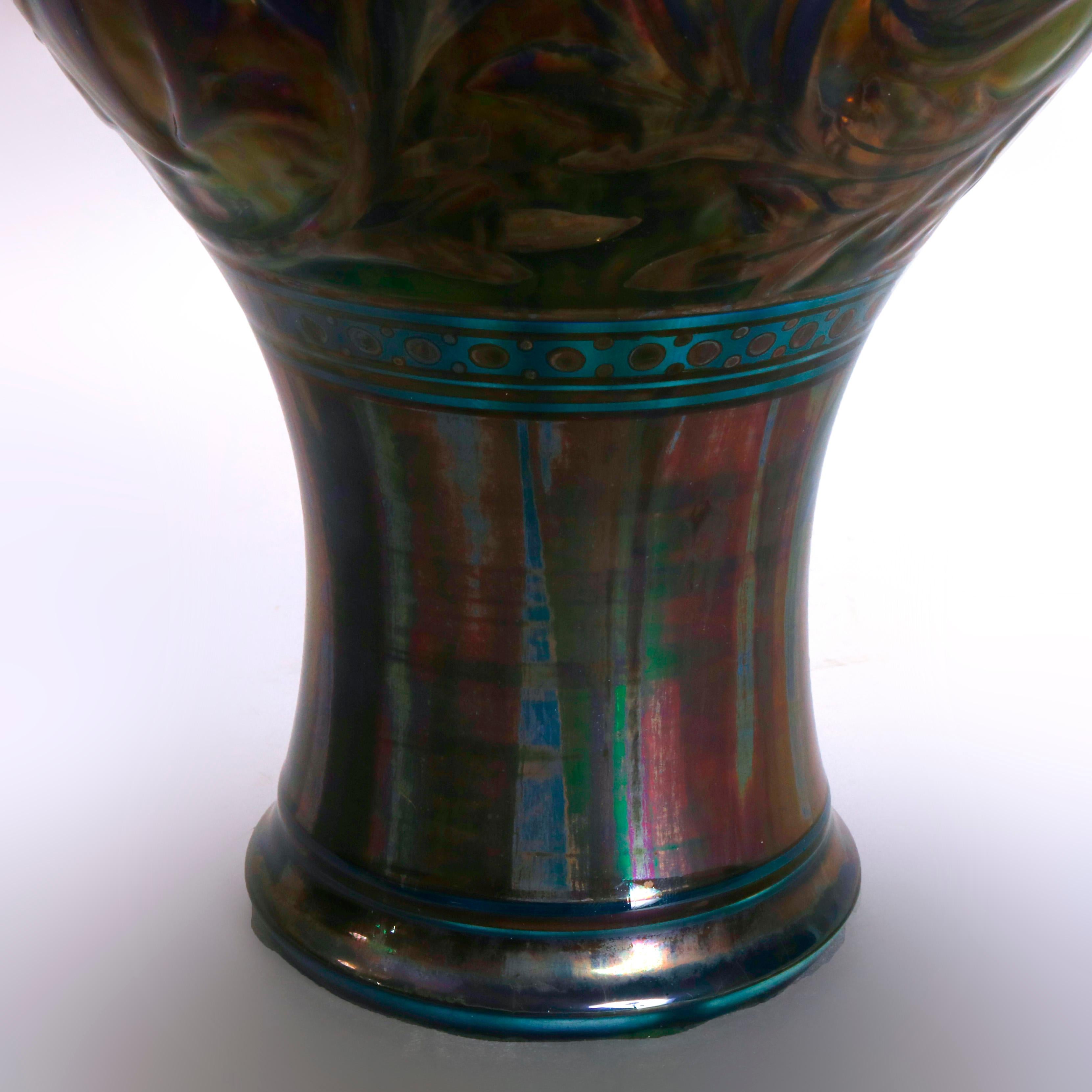 Arts & Crafts English Pilkington Art Pottery Green Embossed Vase, 20th Century 1