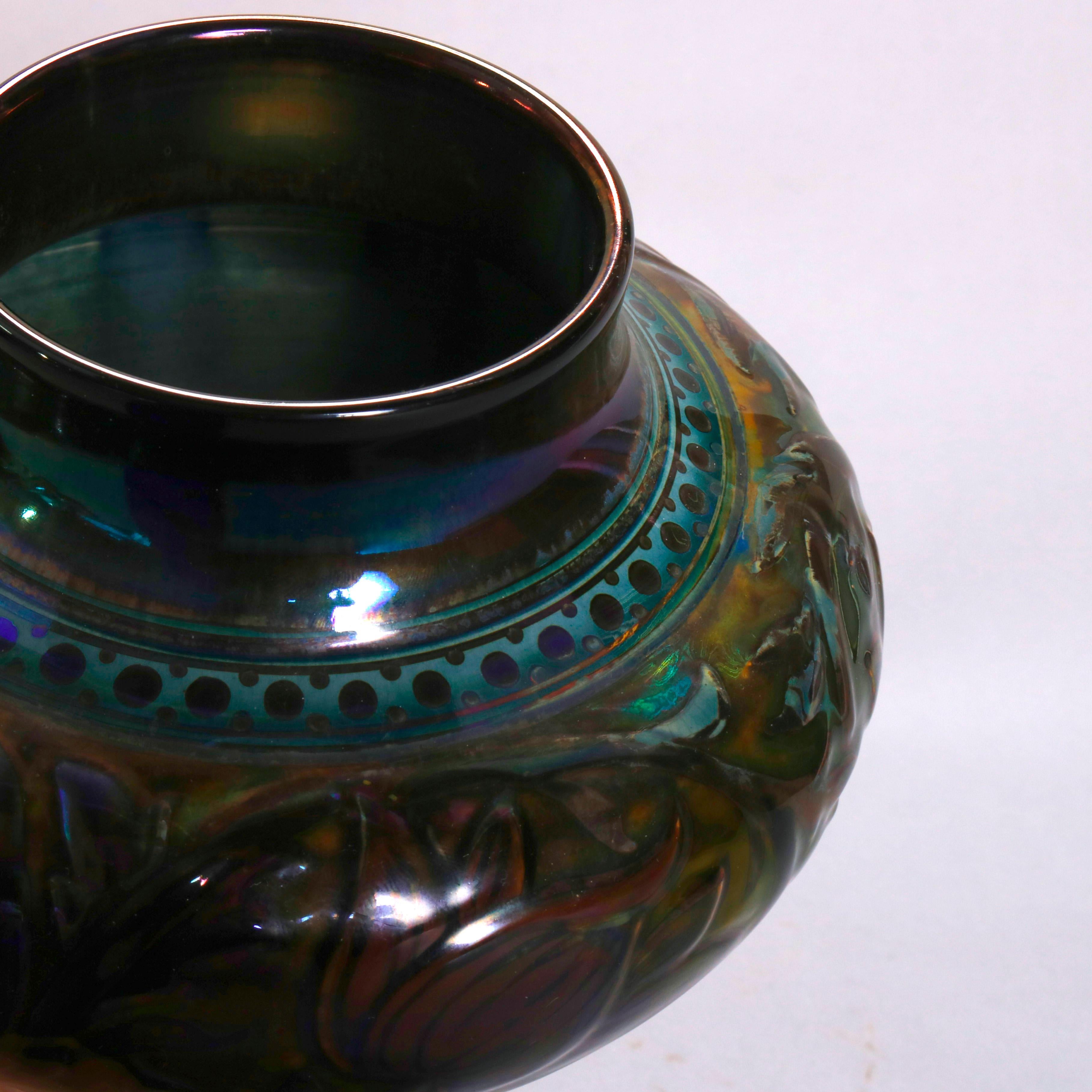 Arts & Crafts English Pilkington Art Pottery Green Embossed Vase, 20th Century 2
