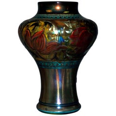 Arts & Crafts English Pilkington Art Pottery Green Embossed Vase, 20th Century