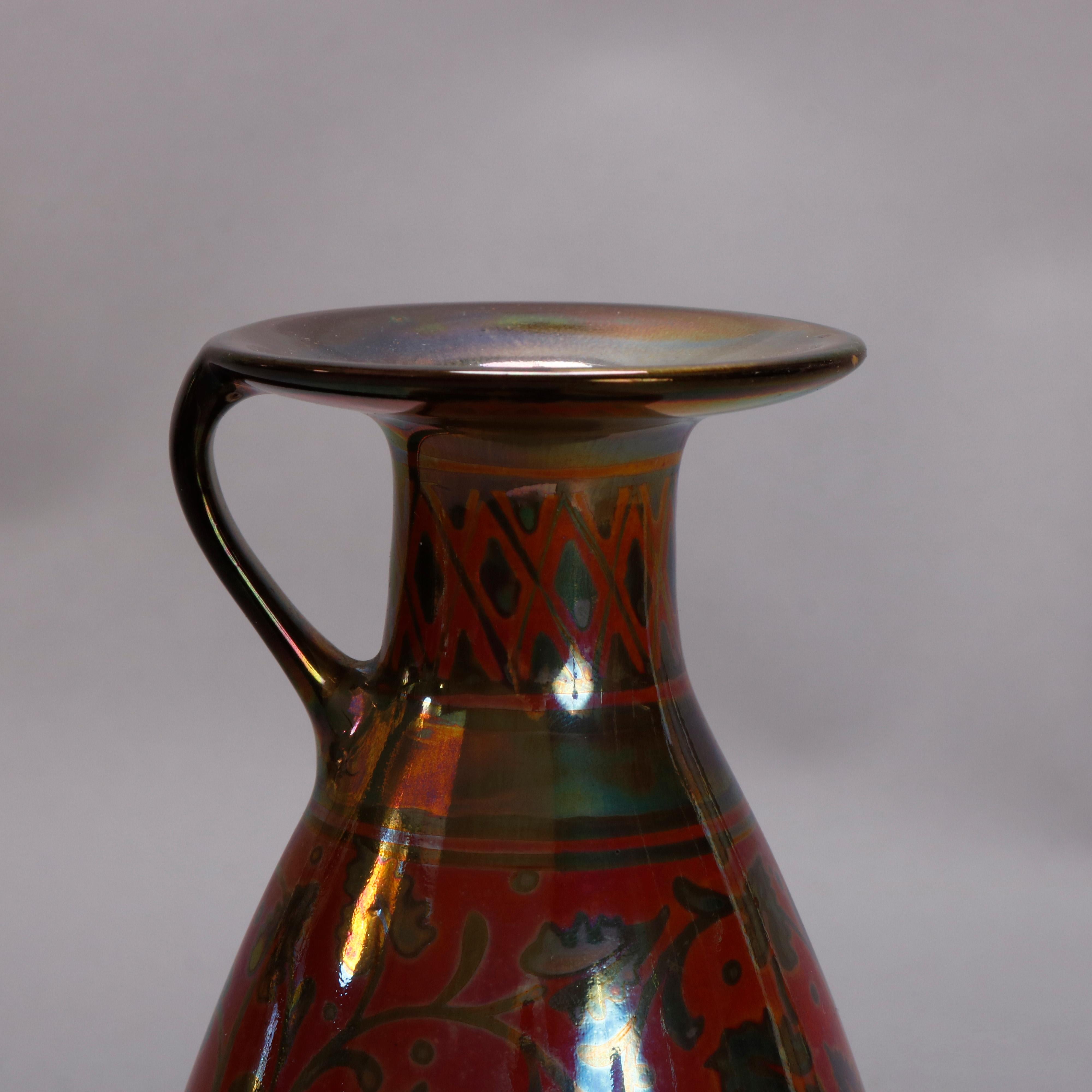 Arts & Crafts English Pilkington Flambé Glazed and Gilt Art Pottery Ewer In Good Condition In Big Flats, NY