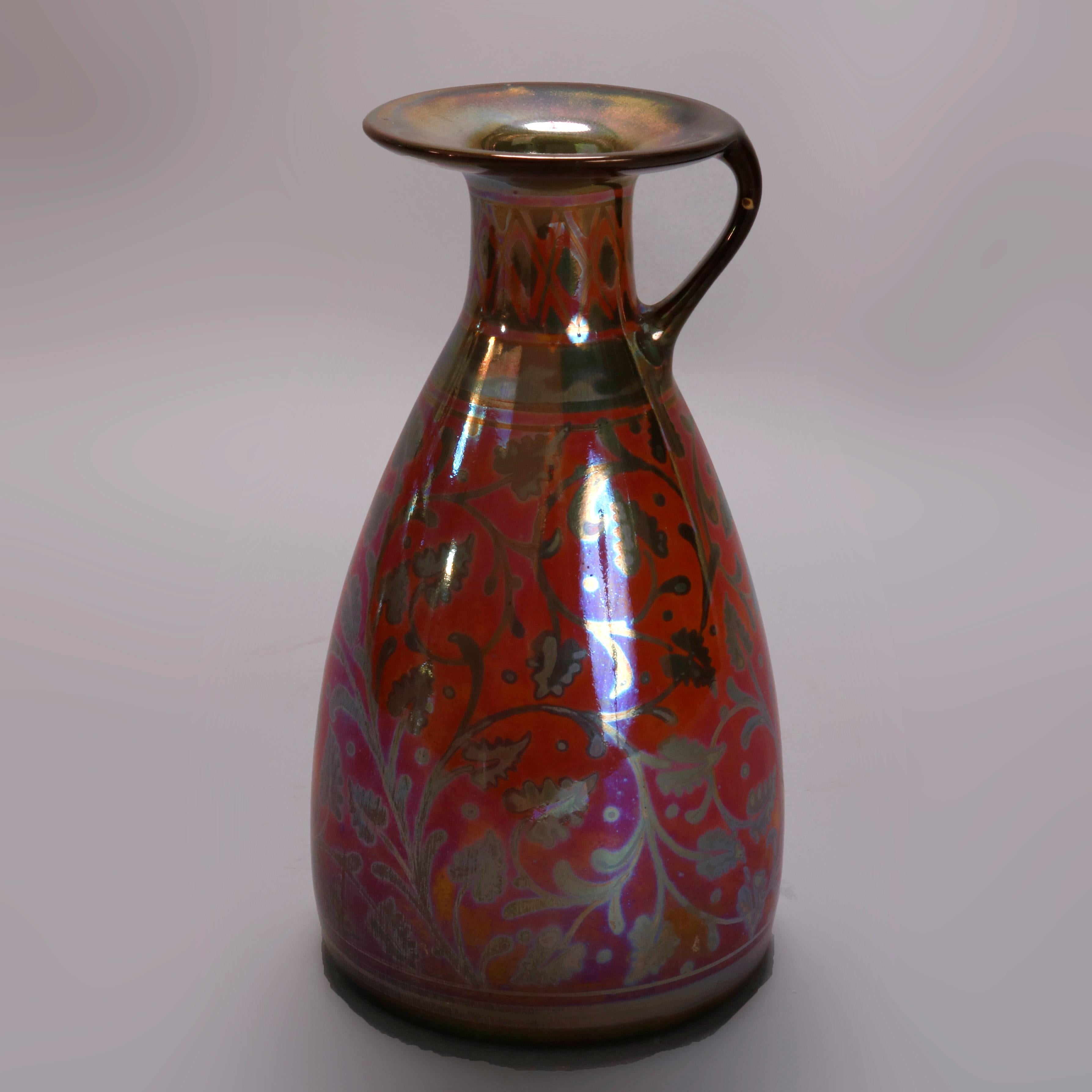 Ceramic Arts & Crafts English Pilkington Flambé Glazed and Gilt Art Pottery Ewer