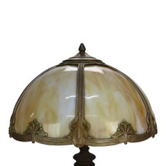 Arts & Crafts Era Bradley & Hubbard Style 6-Panel Slag Glass Lamp c1920