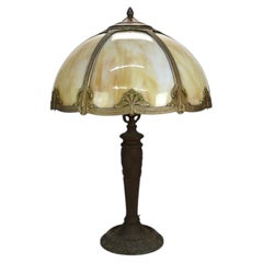 Arts & Crafts Era Bradley & Hubbard Style 6-Panel Slag Glass Lamp c1920
