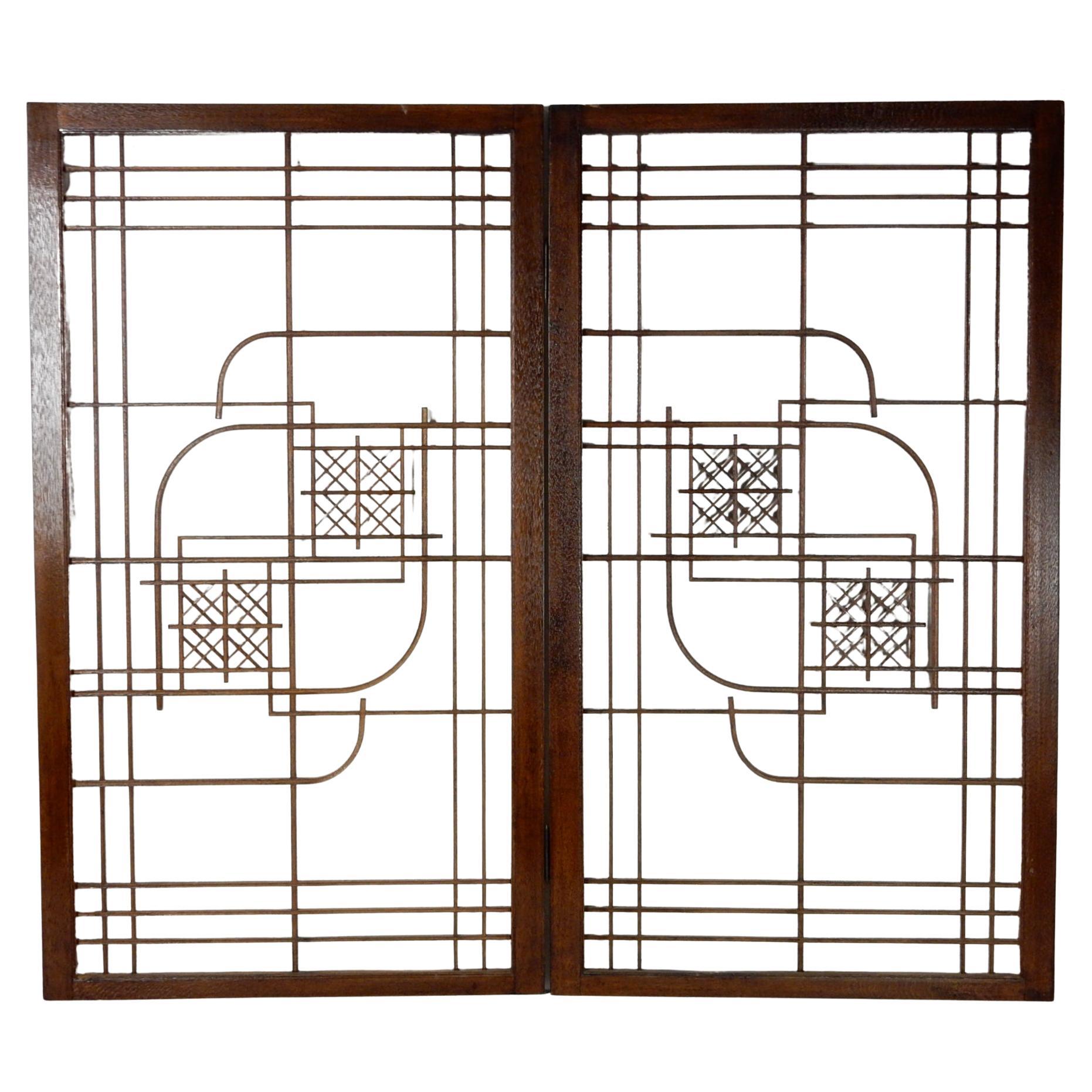 Arts & Crafts Era Geometric Wood Inlay Window Panel Screen Frank Lloyd Wright For Sale 5