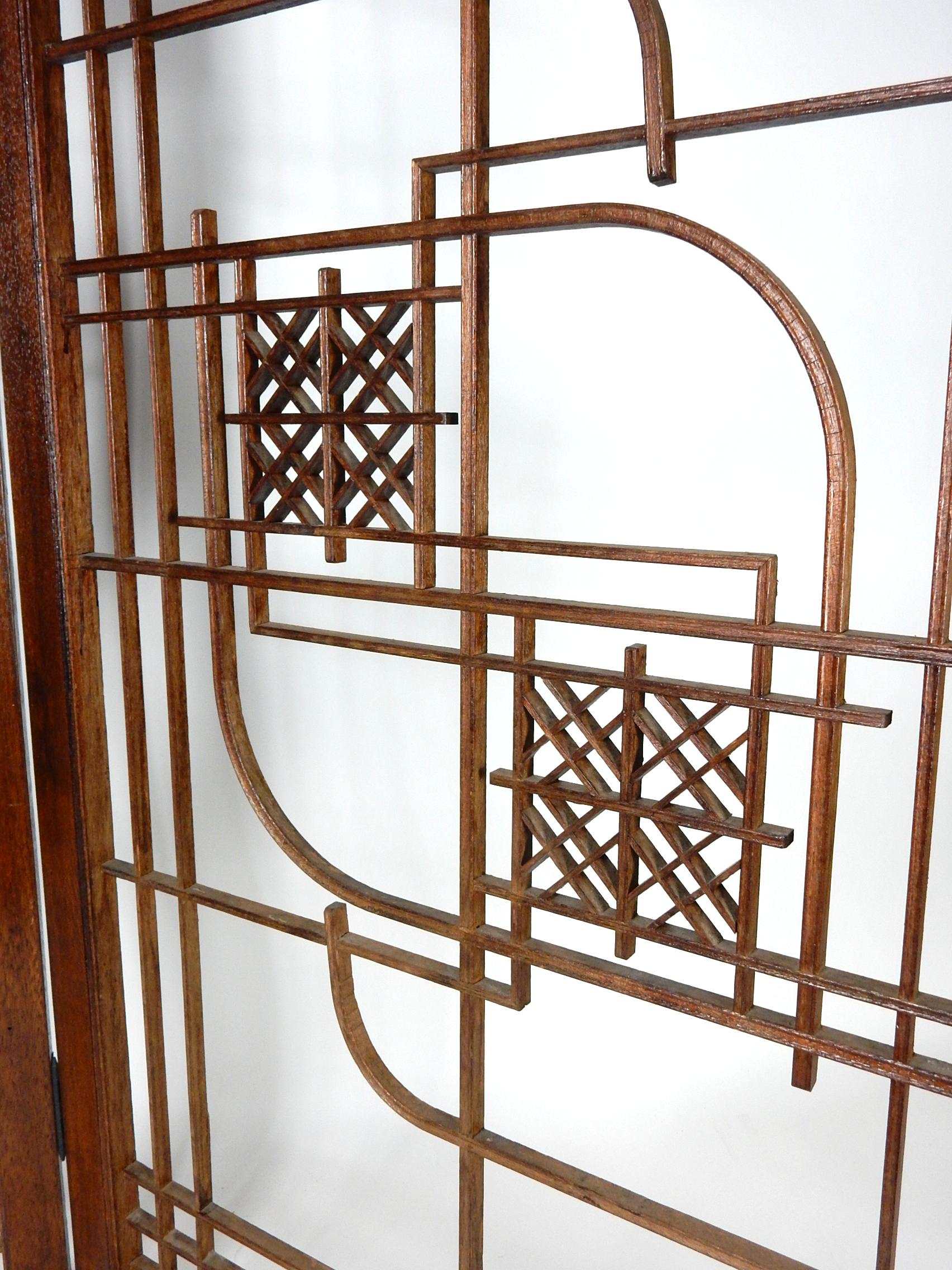 American Arts & Crafts Era Geometric Wood Inlay Window Panel Screen Frank Lloyd Wright For Sale