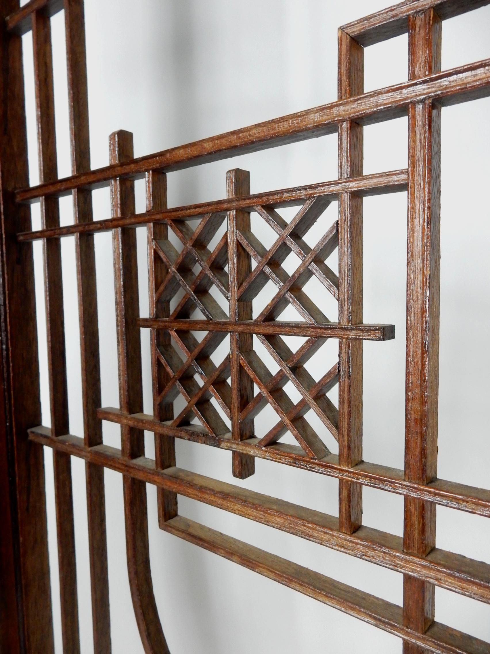 20th Century Arts & Crafts Era Geometric Wood Inlay Window Panel Screen Frank Lloyd Wright For Sale