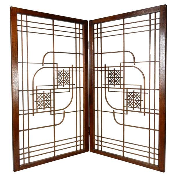 Arts and Crafts Era Geometric Wood Inlay Window Panel Screen Frank ...