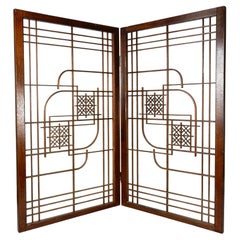 Arts & Crafts Era Geometric Wood Inlay Window Panel Screen Frank Lloyd Wright