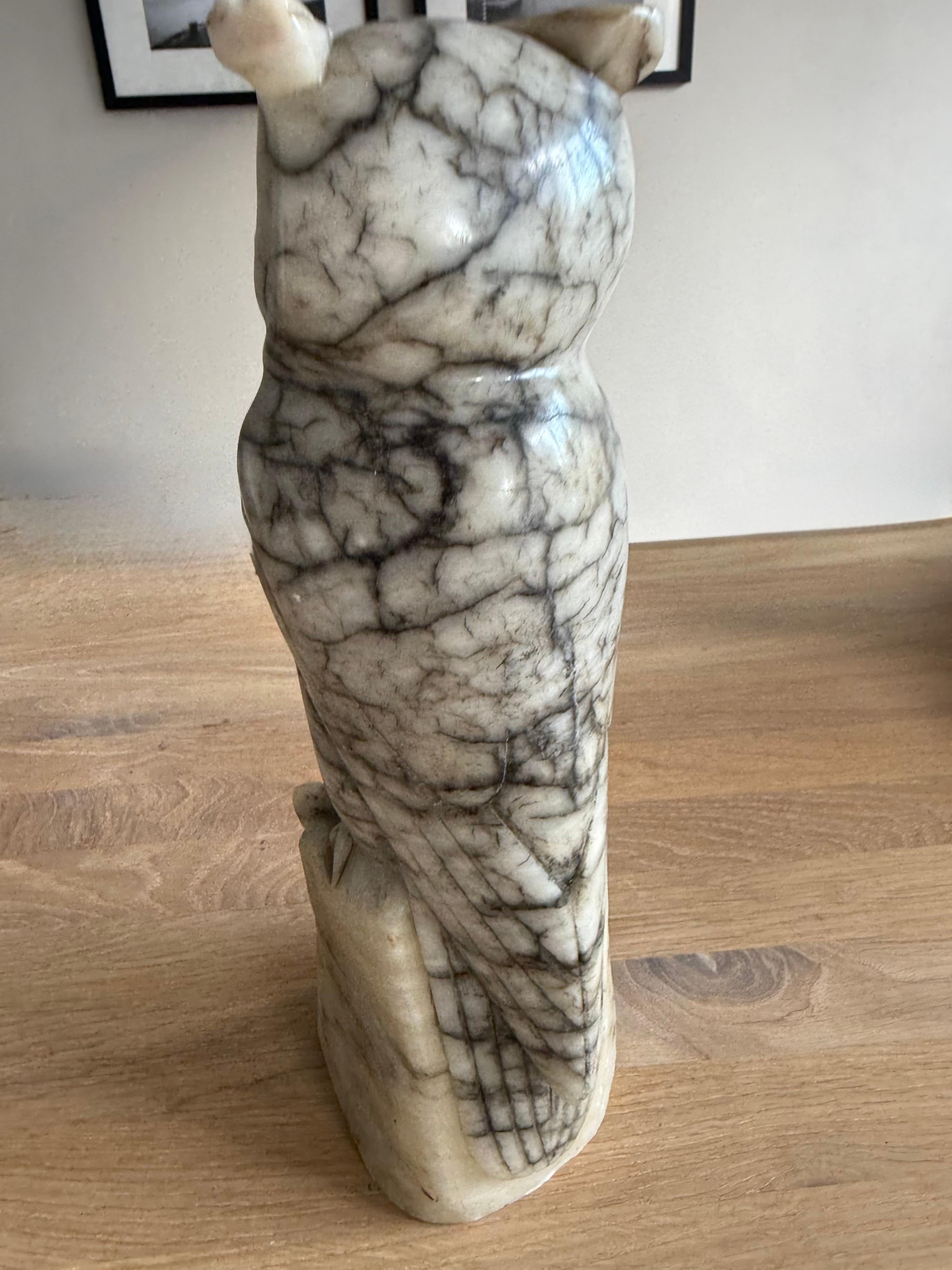 Arts & Crafts Era Italian Alabaster Owl with Glass Eyes, Hand-Carved, circa 1920 For Sale 8