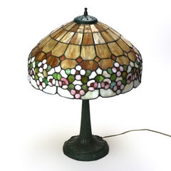 Arts & Crafts Era Leaded Slag Glass Table Lamp with Floral Shade C1920