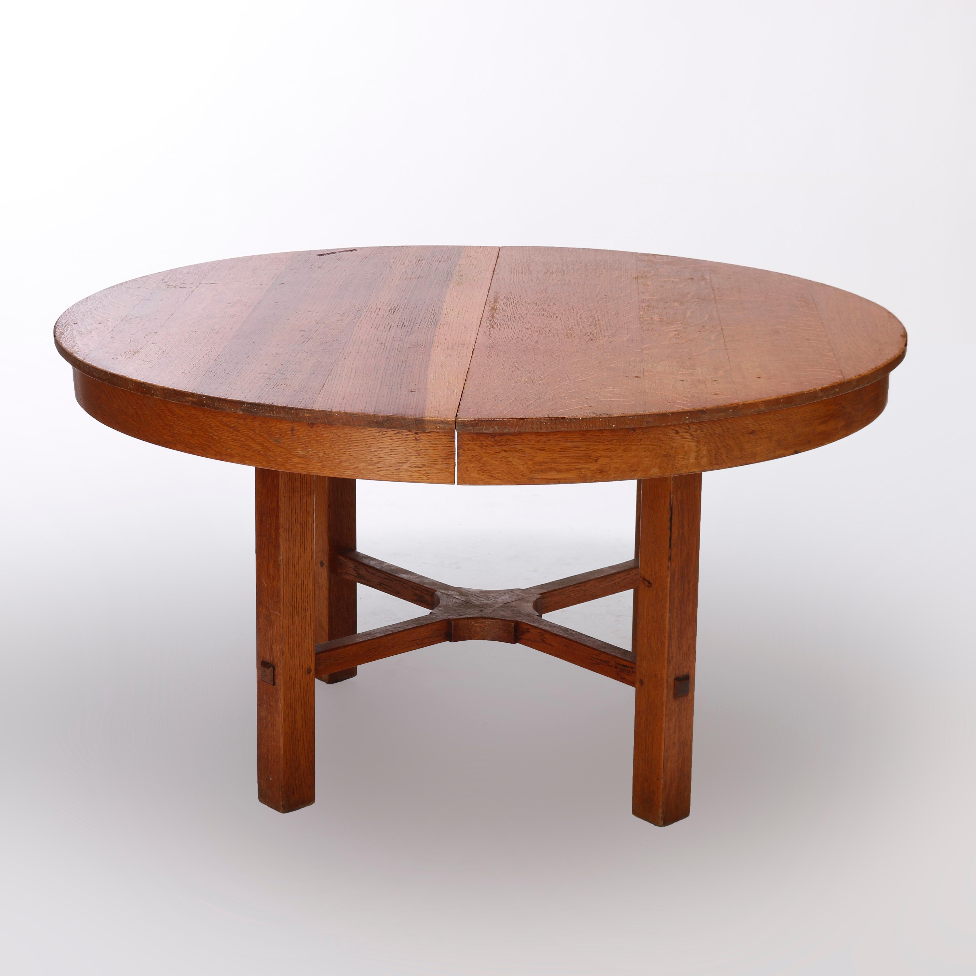 American Arts & Crafts Extension Oak Dining Table, Work of L&JG Stickley, c1950